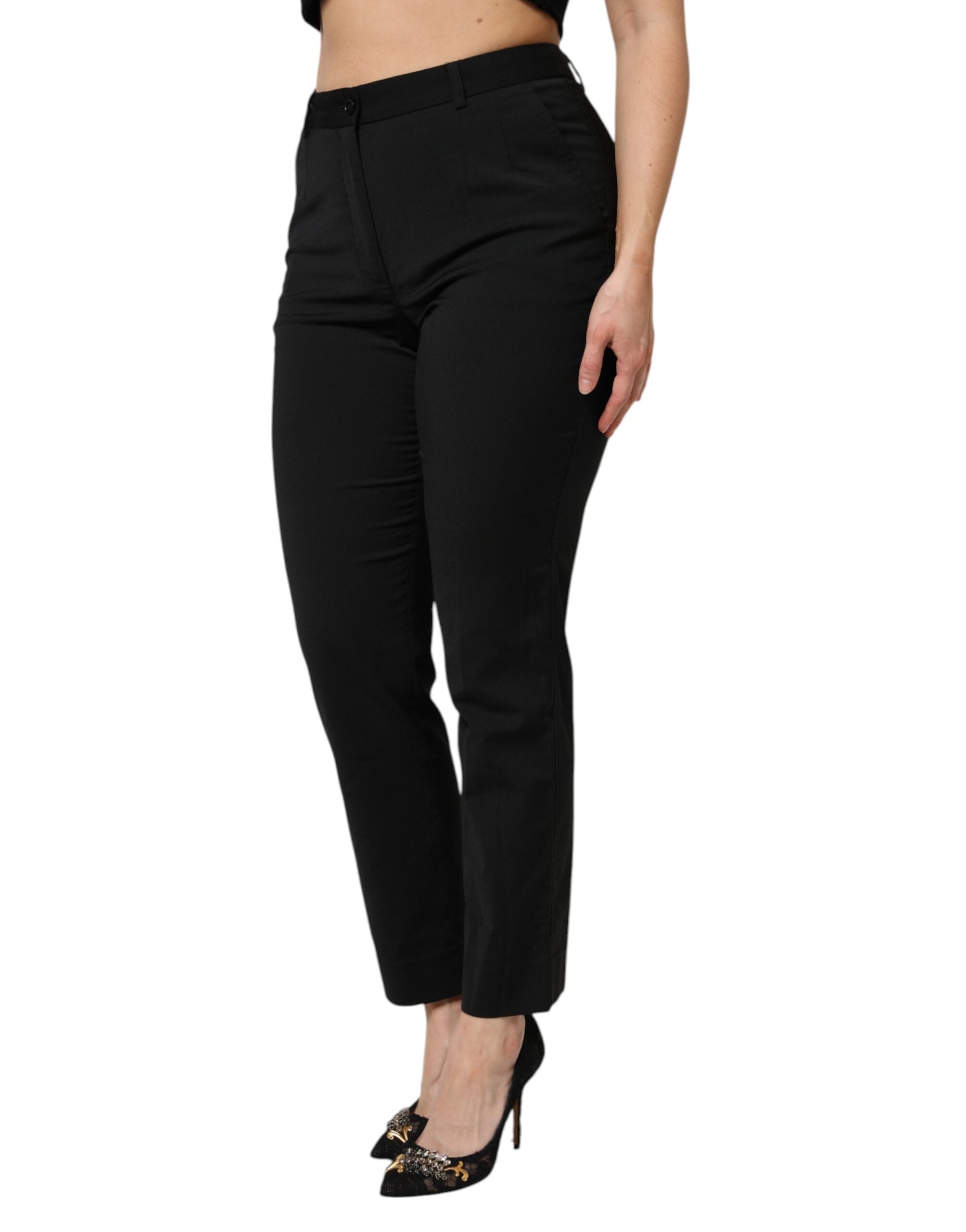 Dolce & Gabbana Black High Waisted Tapered STAFF Women's Pants (Pre-Owned)