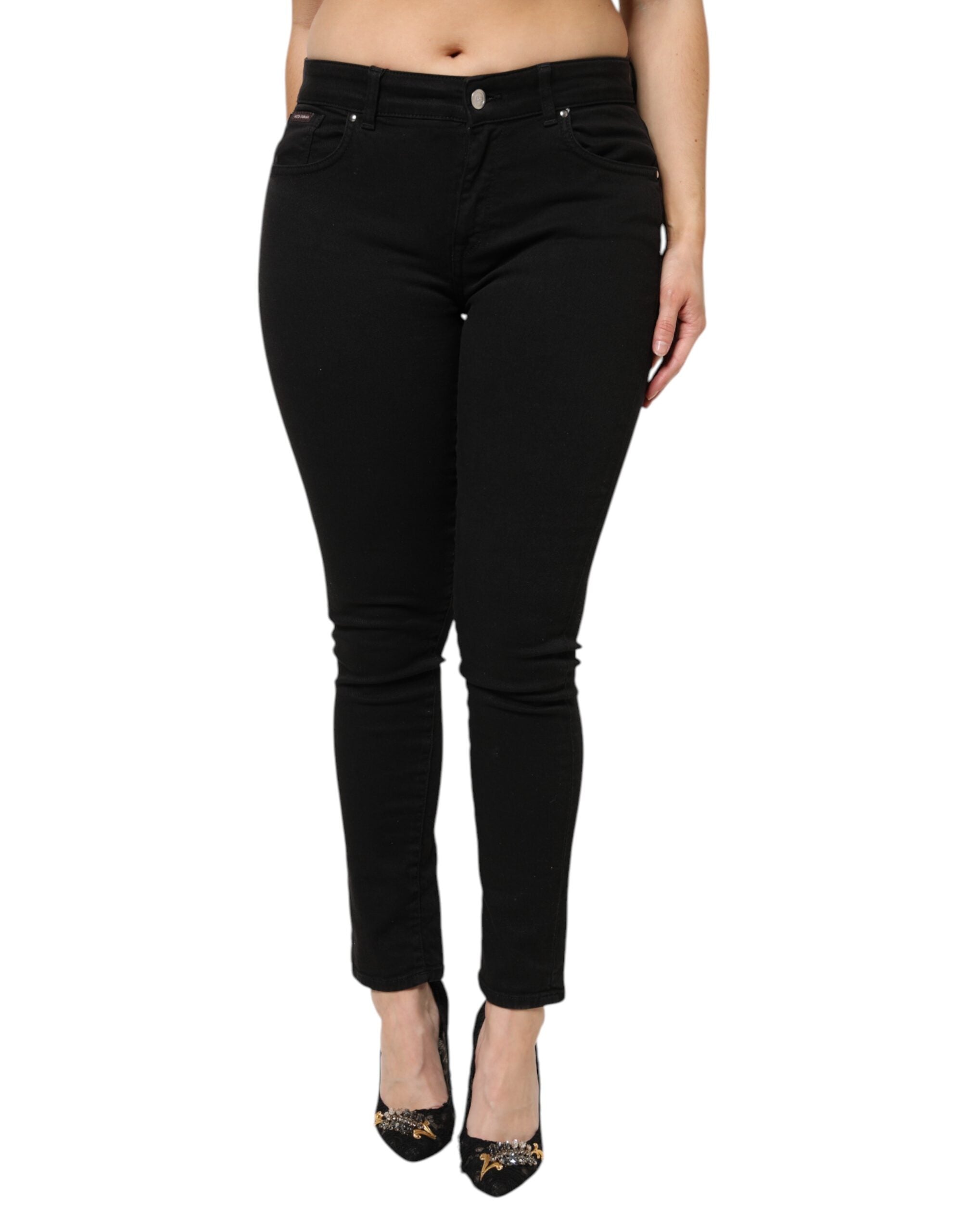 Dolce & Gabbana Black Cotton Mid Waist Denim Women's Jeans