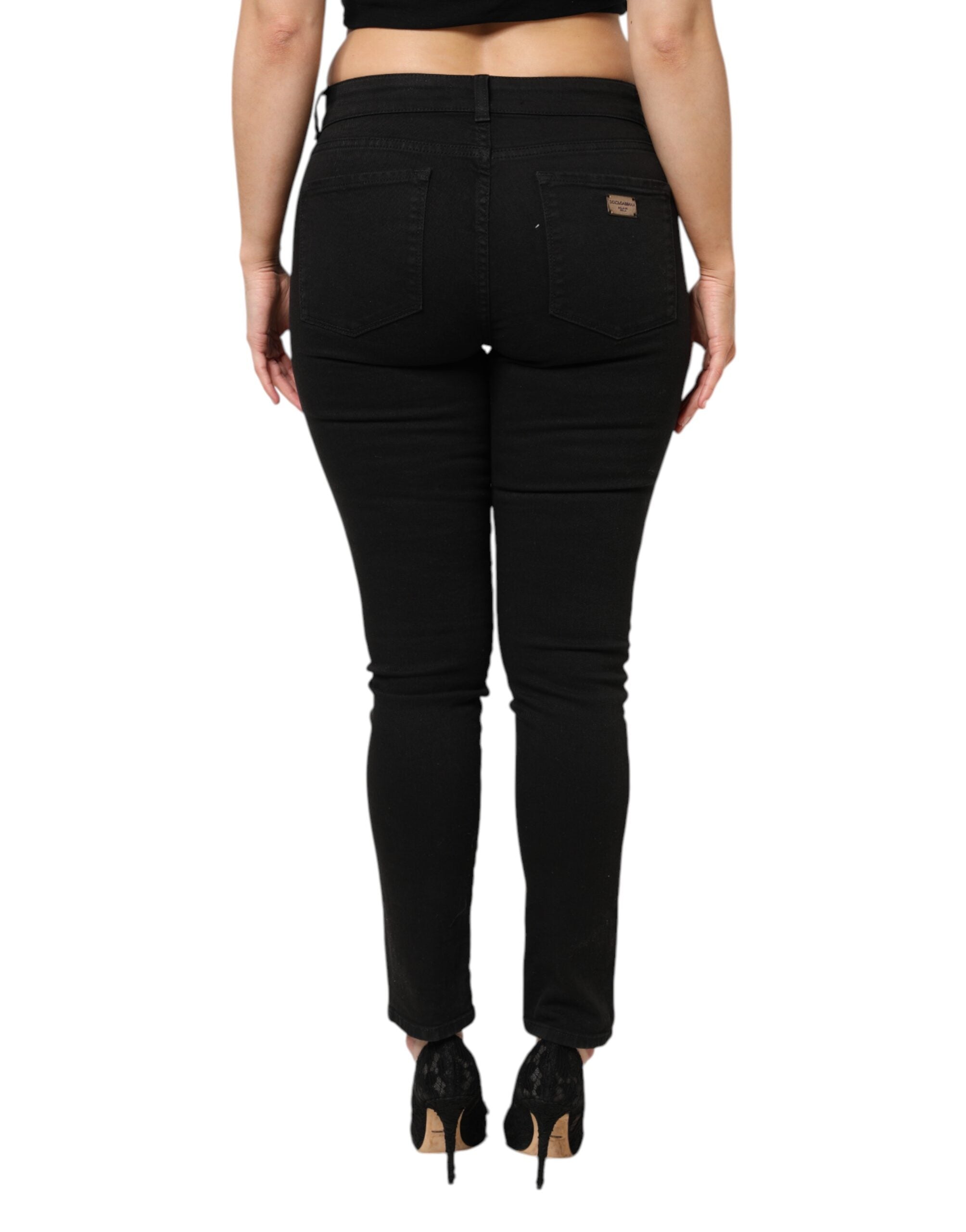 Dolce & Gabbana Black Cotton Mid Waist Denim Women's Jeans