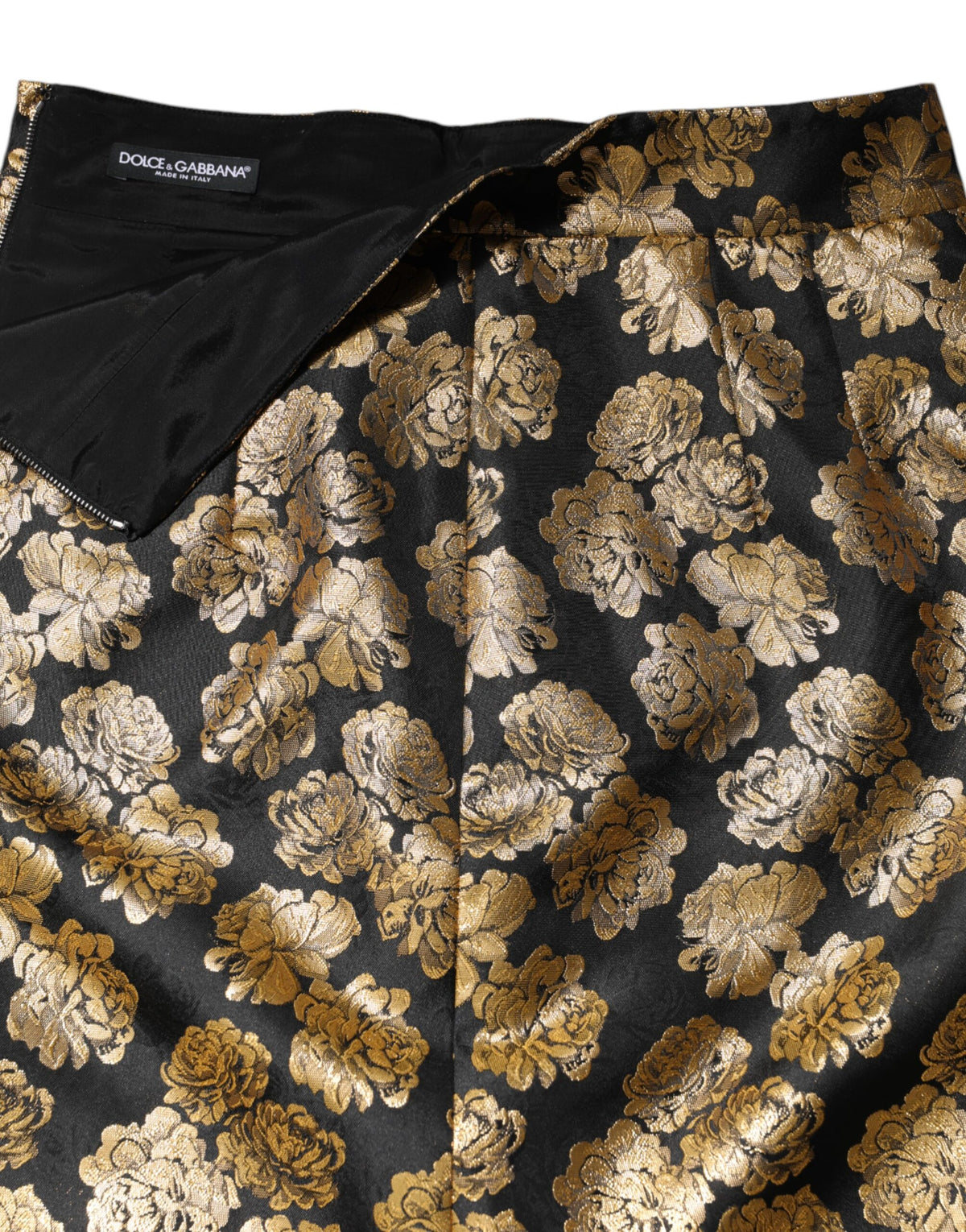 Dolce & Gabbana Black Gold Floral Print Jacquard Mini Women's Skirt