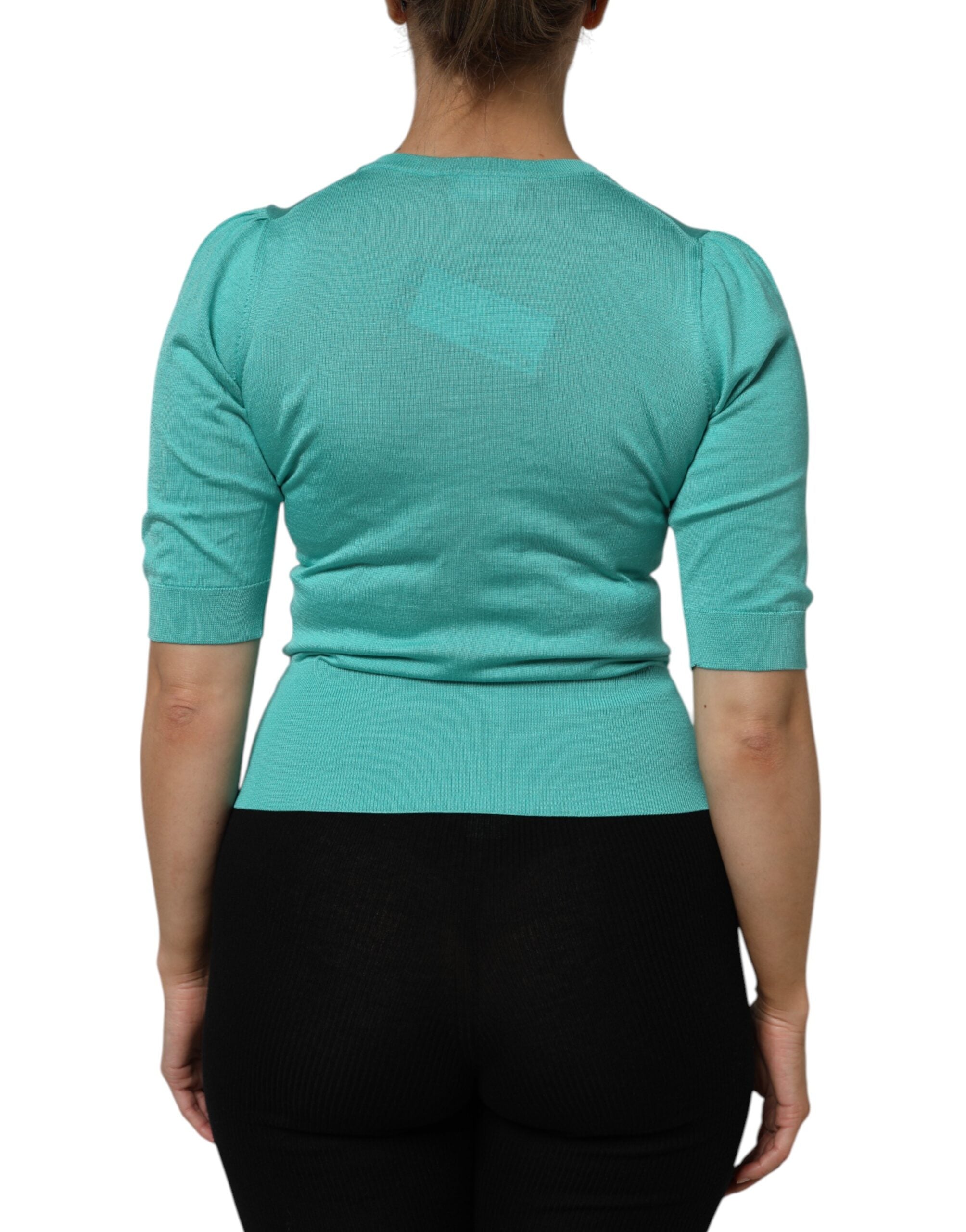 Dolce & Gabbana Aqua Blue Silk Short Sleeves Square Neck Women's Top (Pre-Owned)