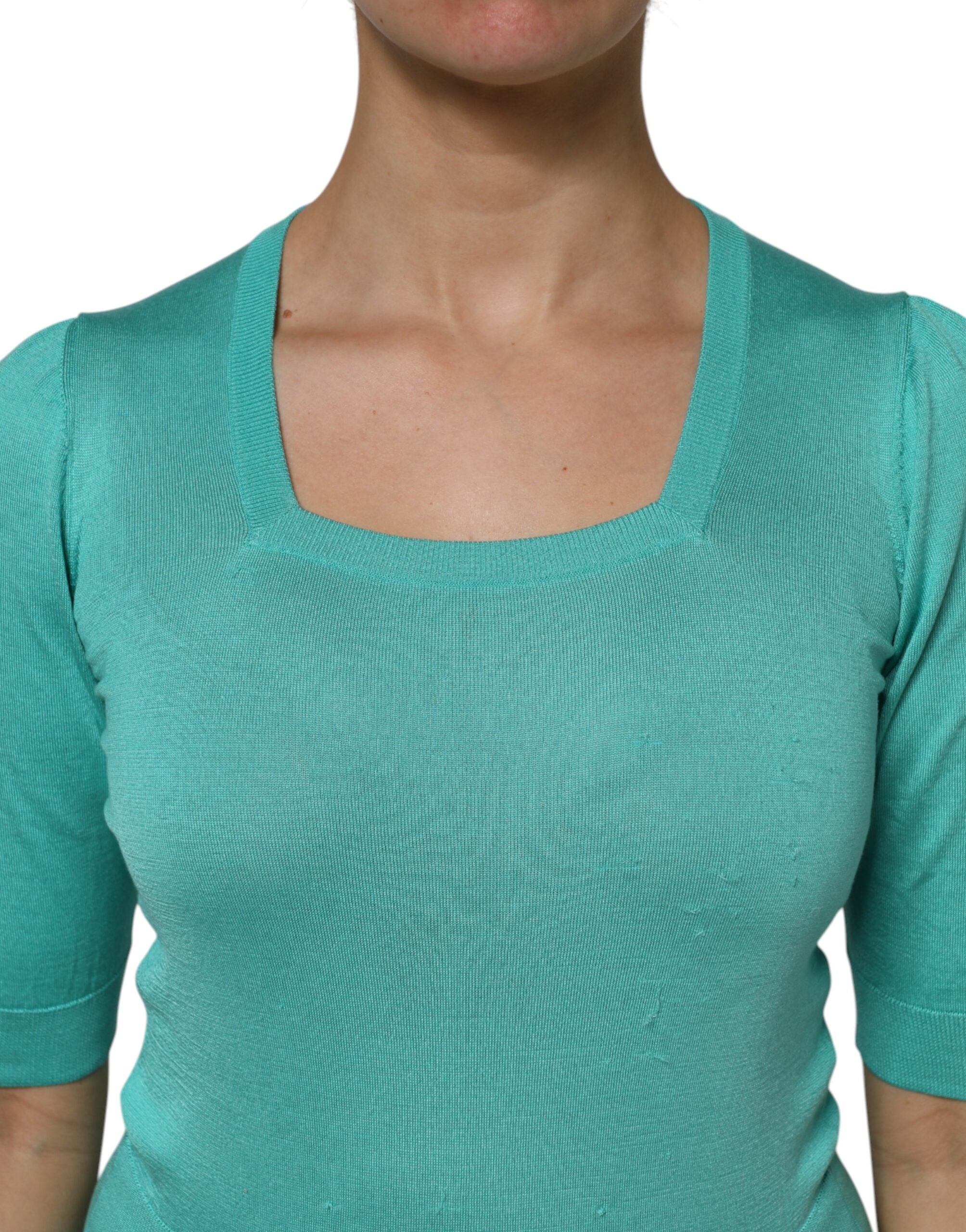 Dolce & Gabbana Aqua Blue Silk Short Sleeves Square Neck Women's Top (Pre-Owned)