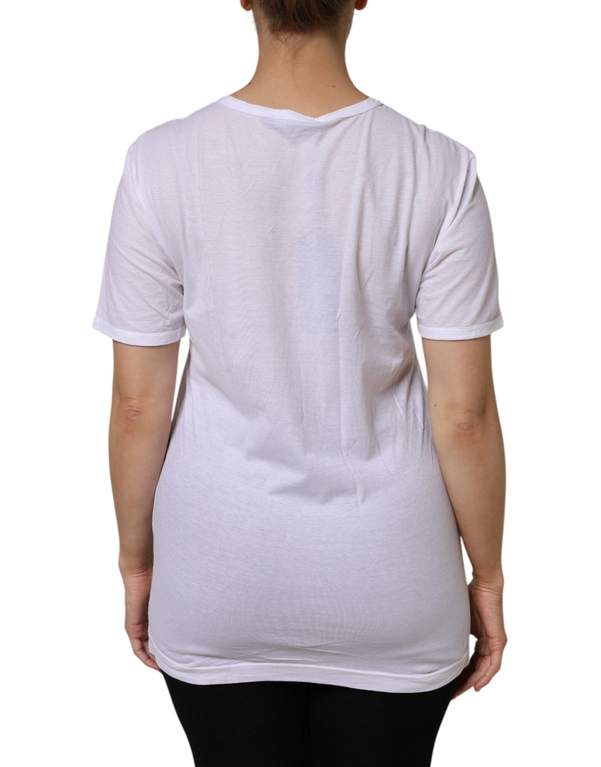 Dolce & Gabbana White Cotton Short Sleeves V-Neck Top Women's T-shirt
