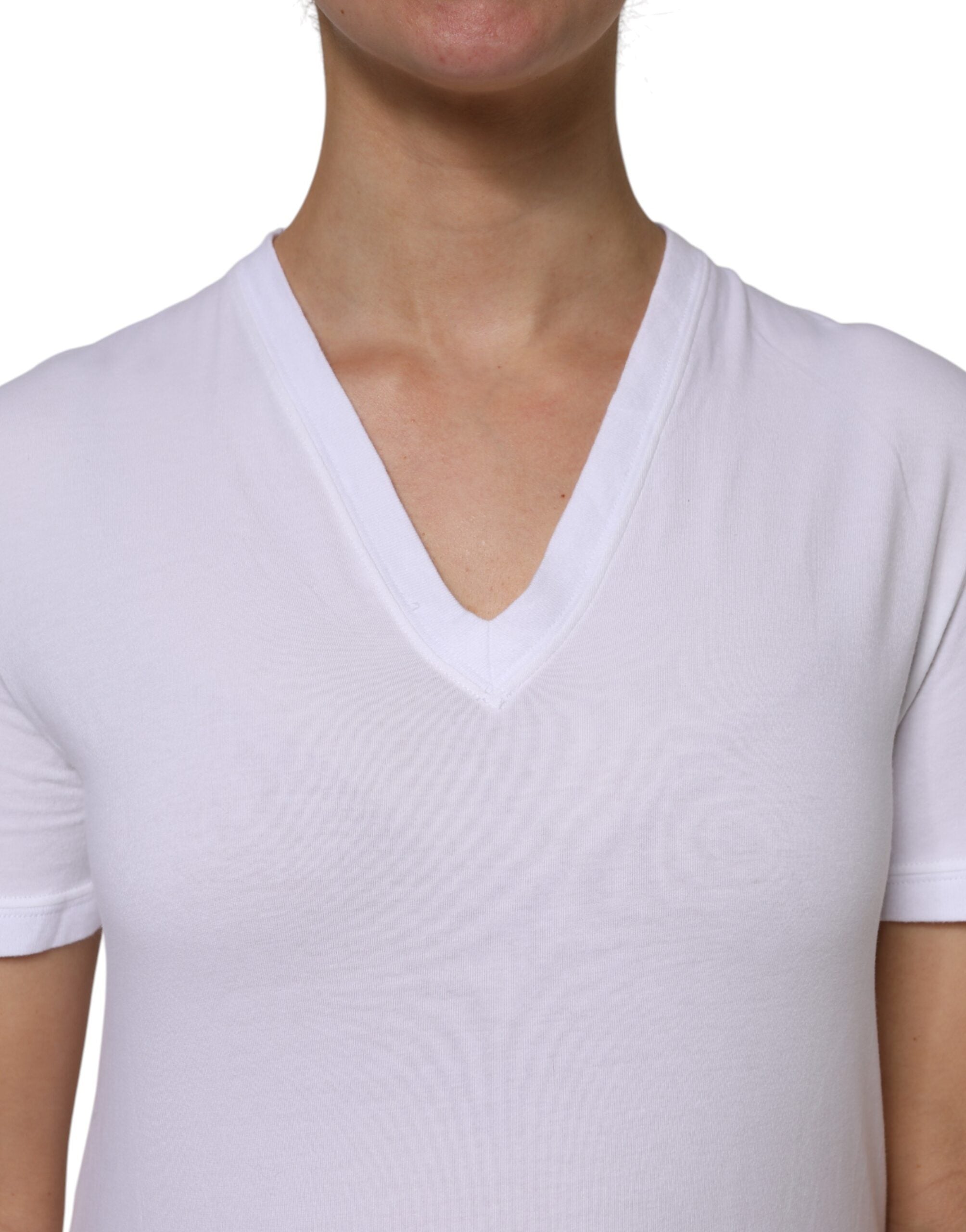 Dolce & Gabbana White Cotton Short Sleeves V-Neck Top Women's T-shirt