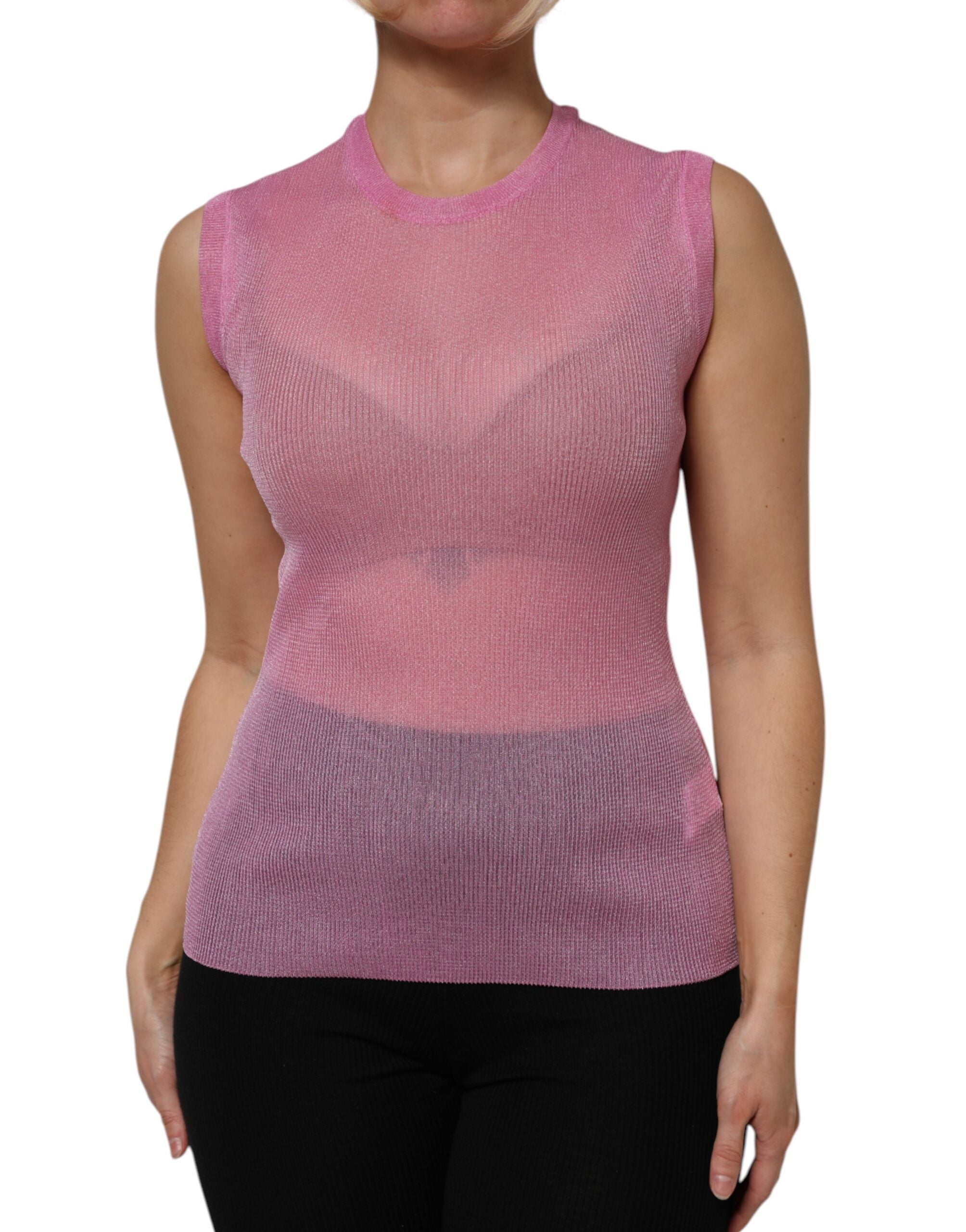 Dolce & Gabbana Pink Polyester Sleeveless Round Neck Tank Women's Top (Pre-Owned)