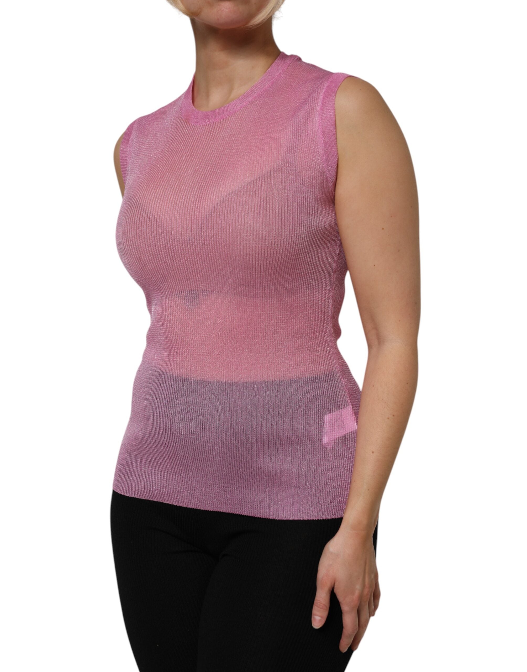 Dolce & Gabbana Pink Polyester Sleeveless Round Neck Tank Women's Top (Pre-Owned)