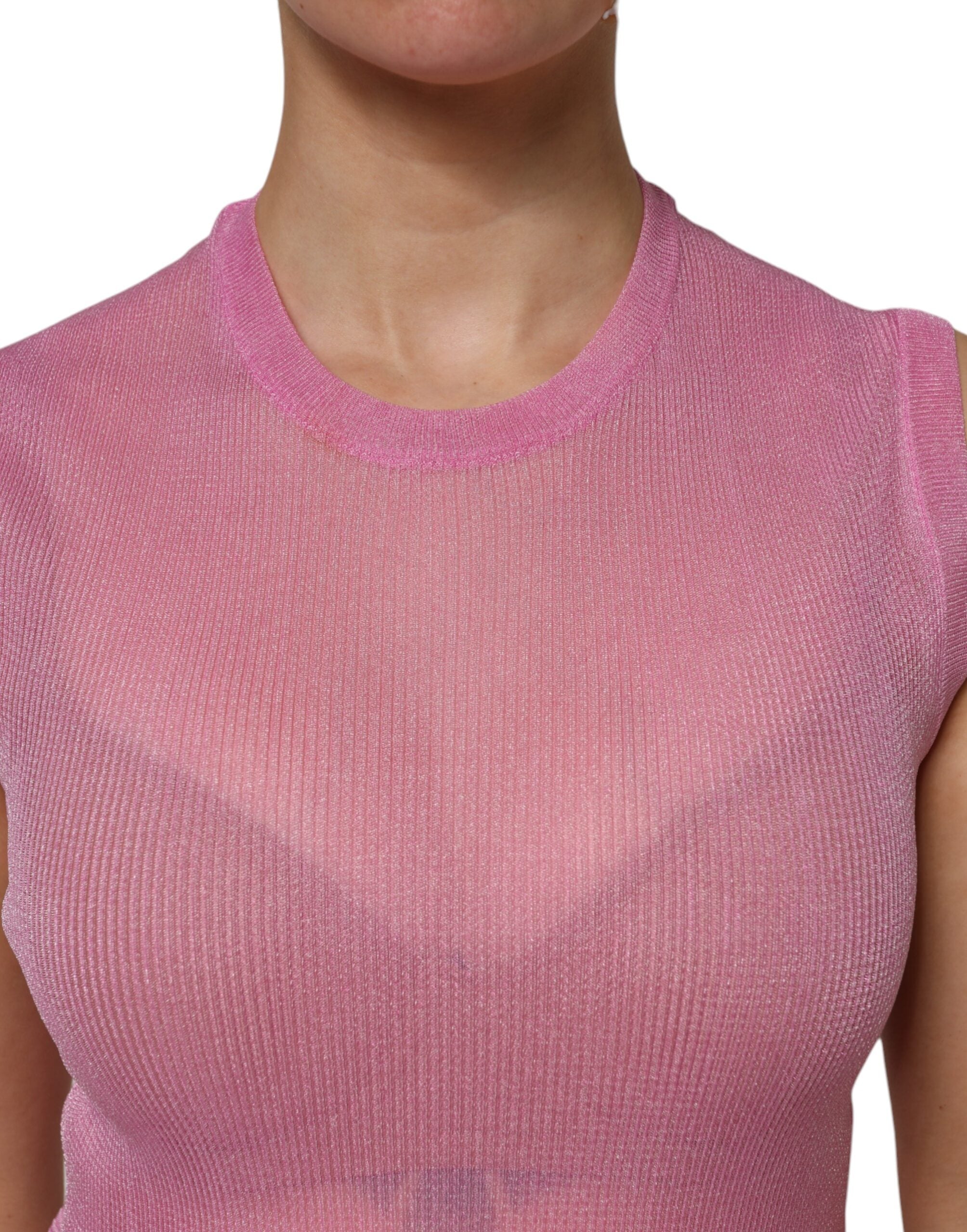 Dolce & Gabbana Pink Polyester Sleeveless Round Neck Tank Women's Top (Pre-Owned)