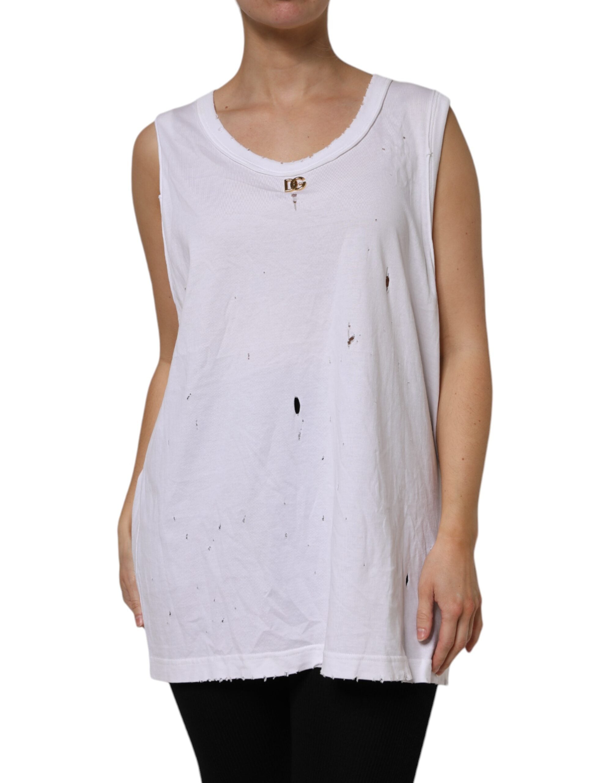 Dolce & Gabbana White Cotton Sleeveless Round Neck Tank Women's Top