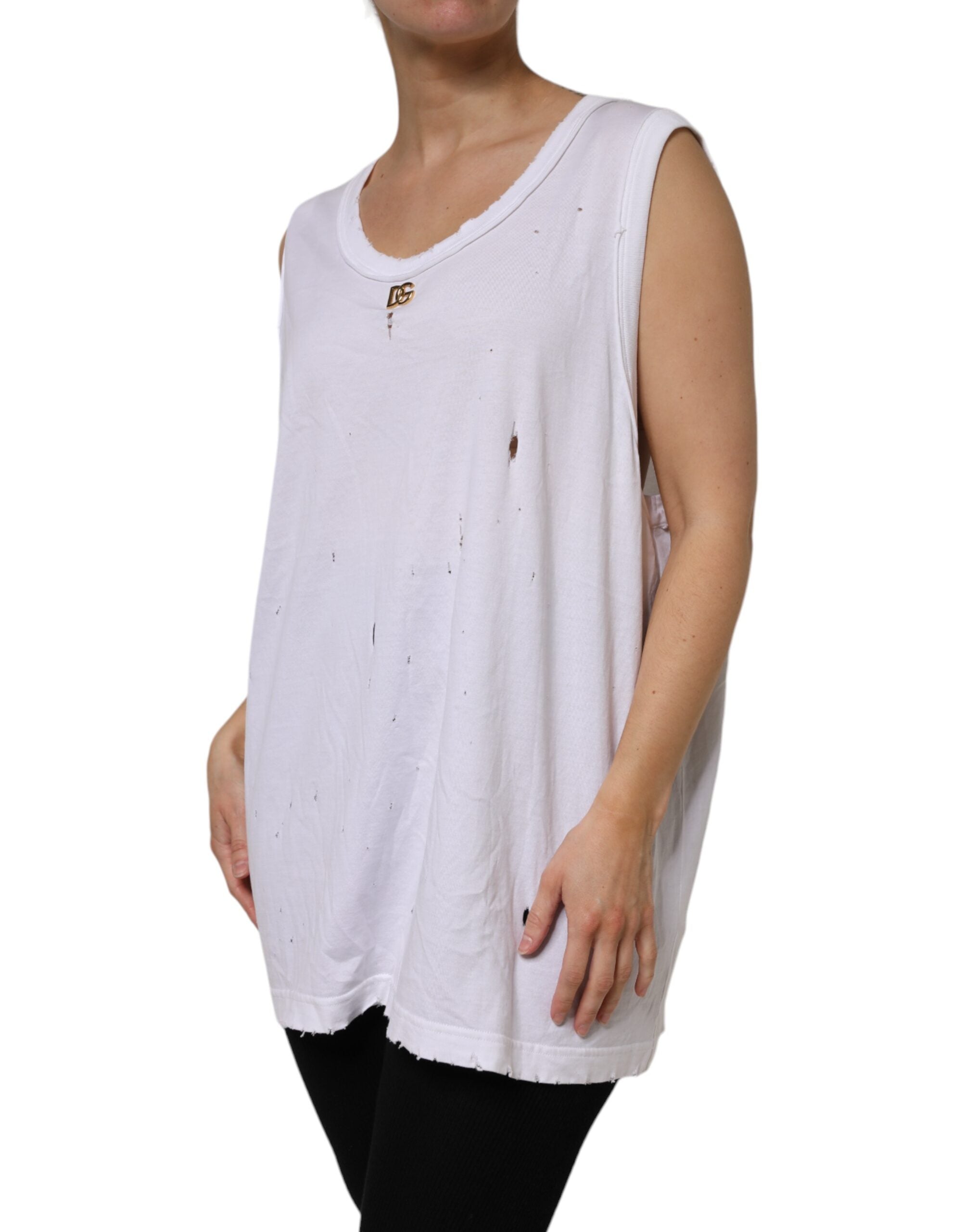 Dolce & Gabbana White Cotton Sleeveless Round Neck Tank Women's Top