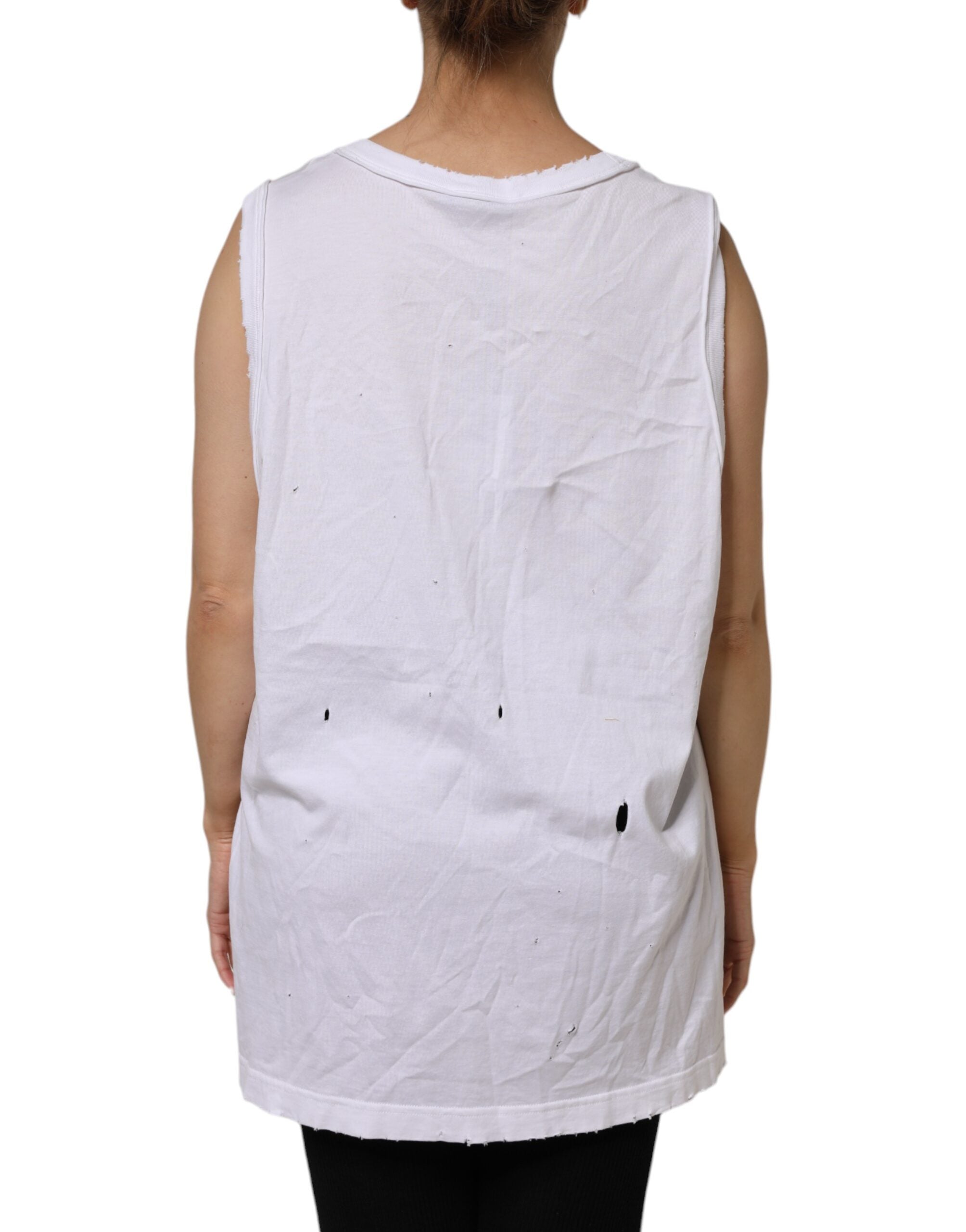 Dolce & Gabbana White Cotton Sleeveless Round Neck Tank Women's Top