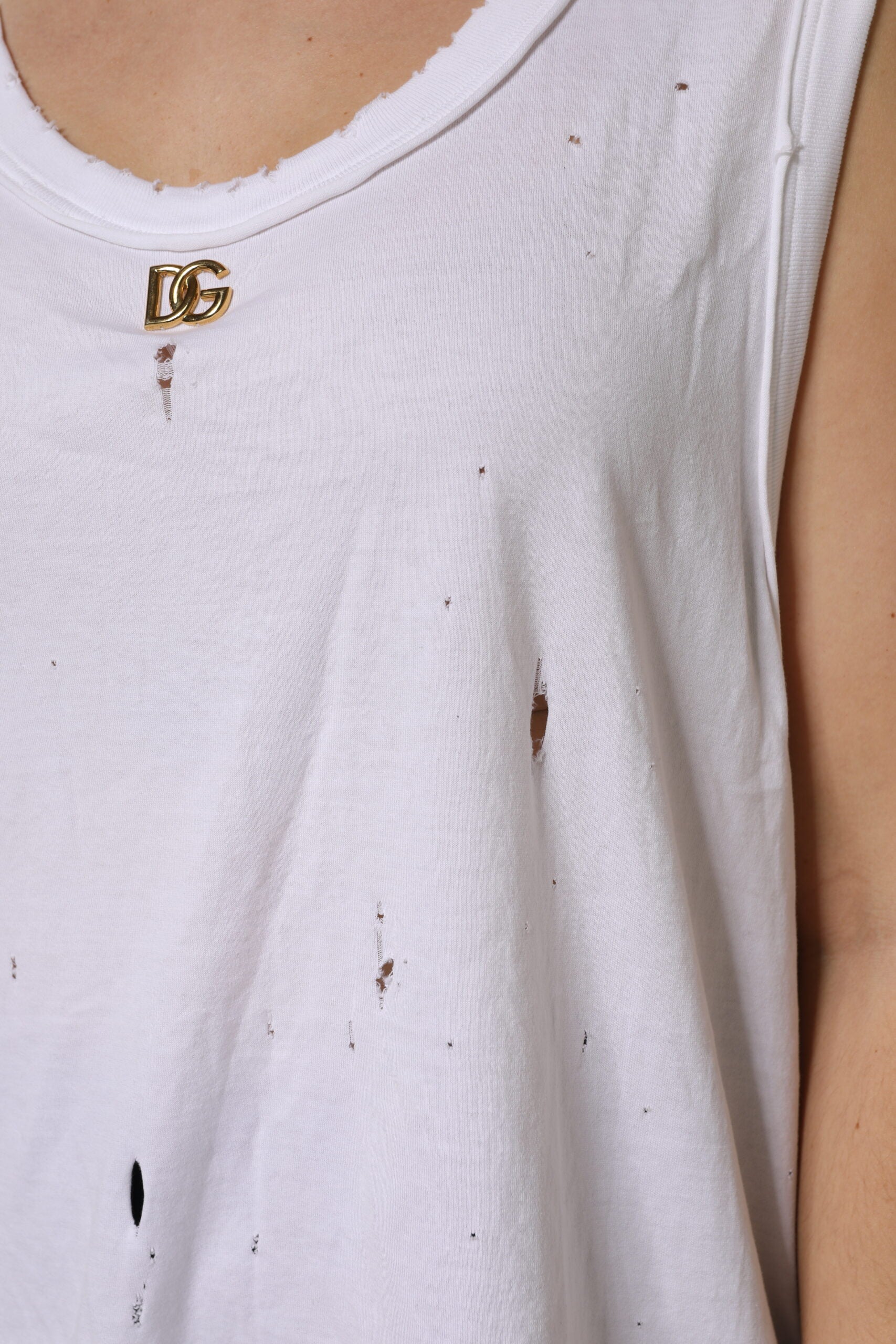 Dolce & Gabbana White Cotton Sleeveless Round Neck Tank Women's Top