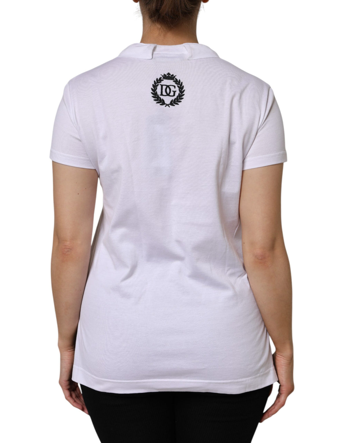 Dolce & Gabbana White Cotton Short Sleeve V-Neck Top Women's T-shirt