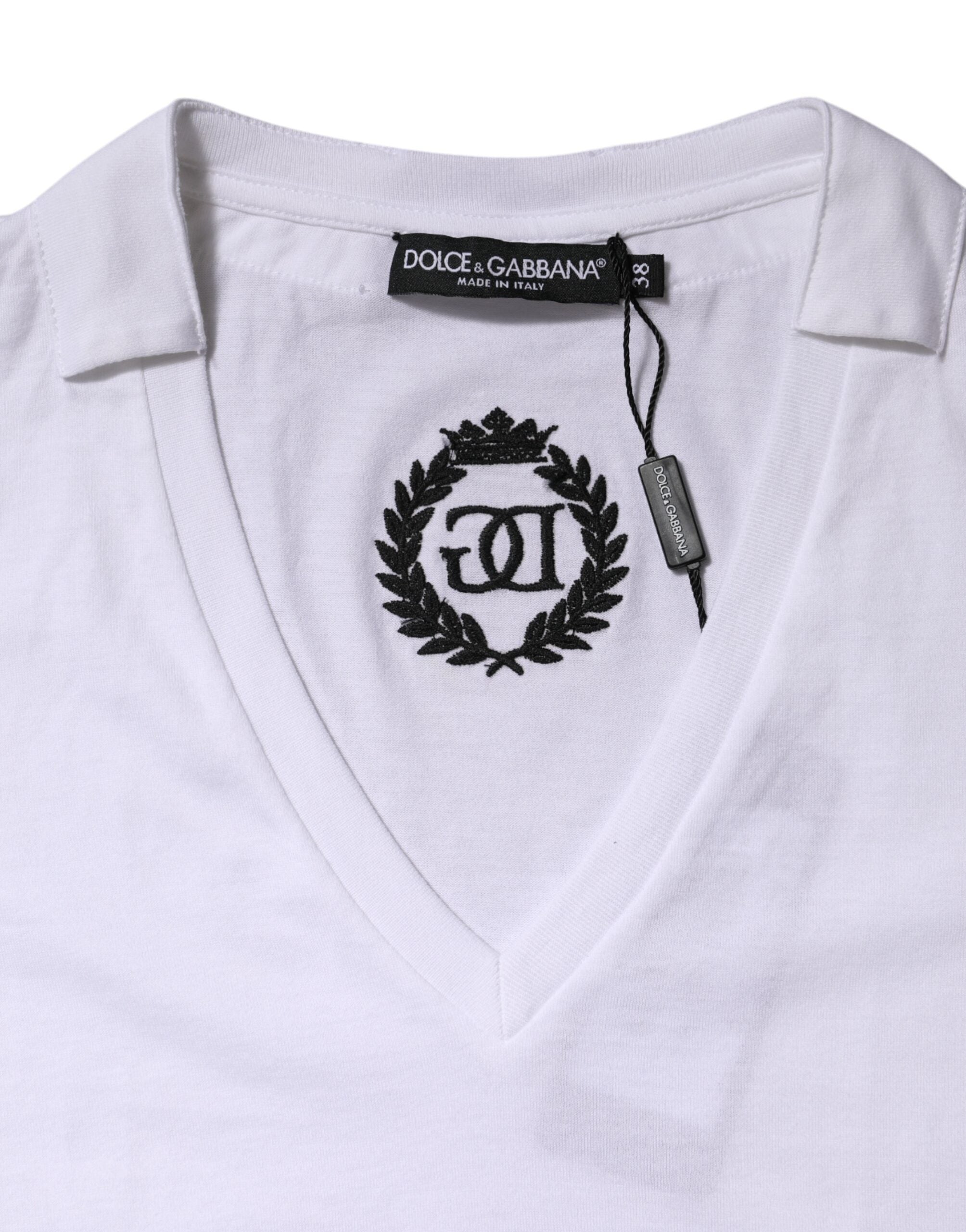 Dolce & Gabbana White Cotton Short Sleeve V-Neck Top Women's T-shirt