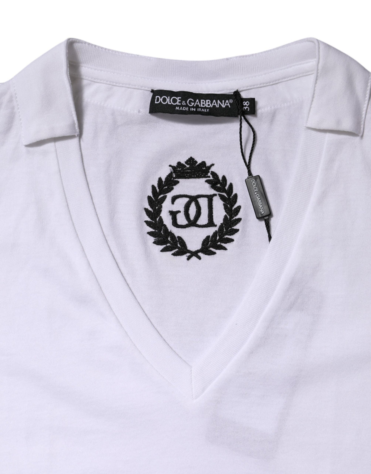 Dolce & Gabbana White Cotton Short Sleeve V-Neck Top Women's T-shirt