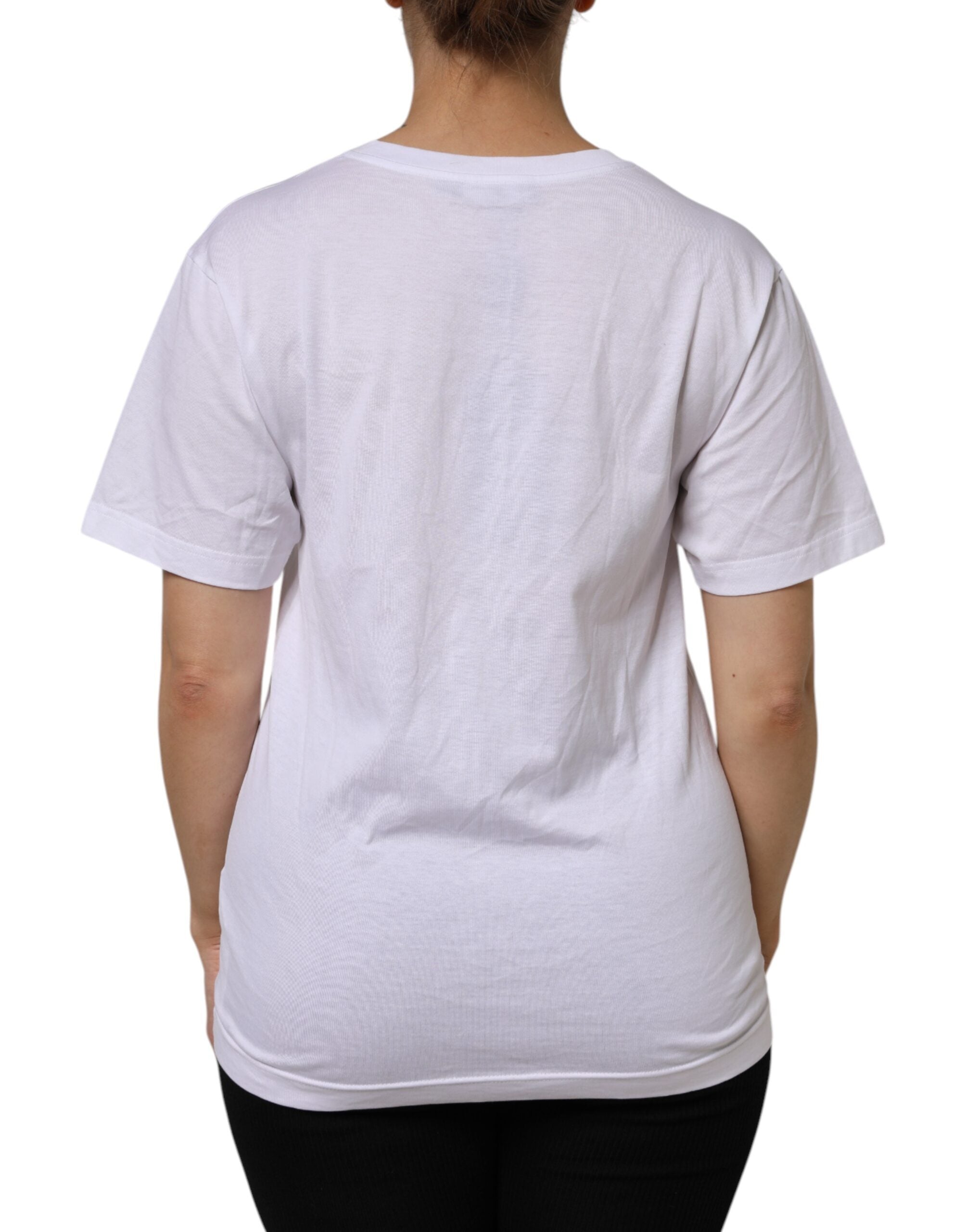 Dolce & Gabbana White Cotton Short Sleeve V-Neck Top Women's T-shirt (Pre-Owned)