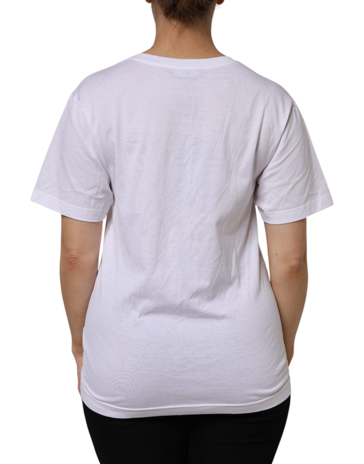 Dolce & Gabbana White Cotton Short Sleeve V-Neck Top Women's T-shirt (Pre-Owned)