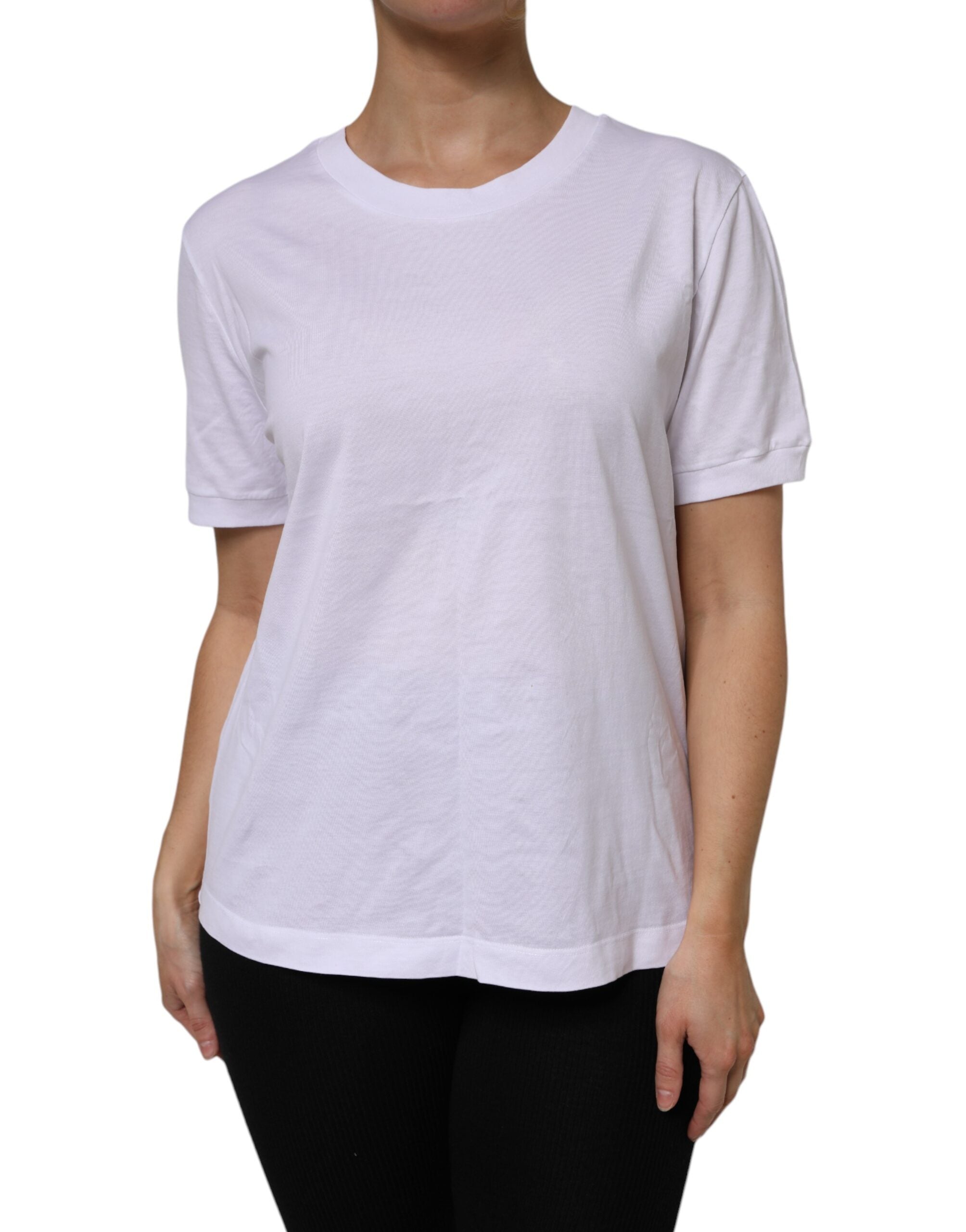 Dolce & Gabbana White Cotton Short Sleeve Round Neck Women's T-shirt (Pre-Owned)