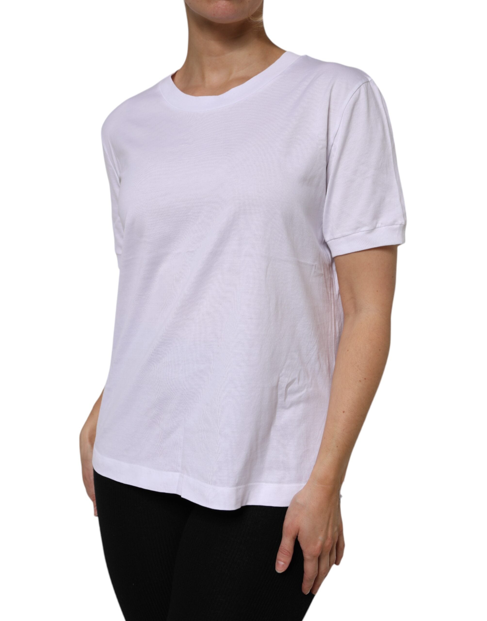 Dolce & Gabbana White Cotton Short Sleeve Round Neck Women's T-shirt (Pre-Owned)