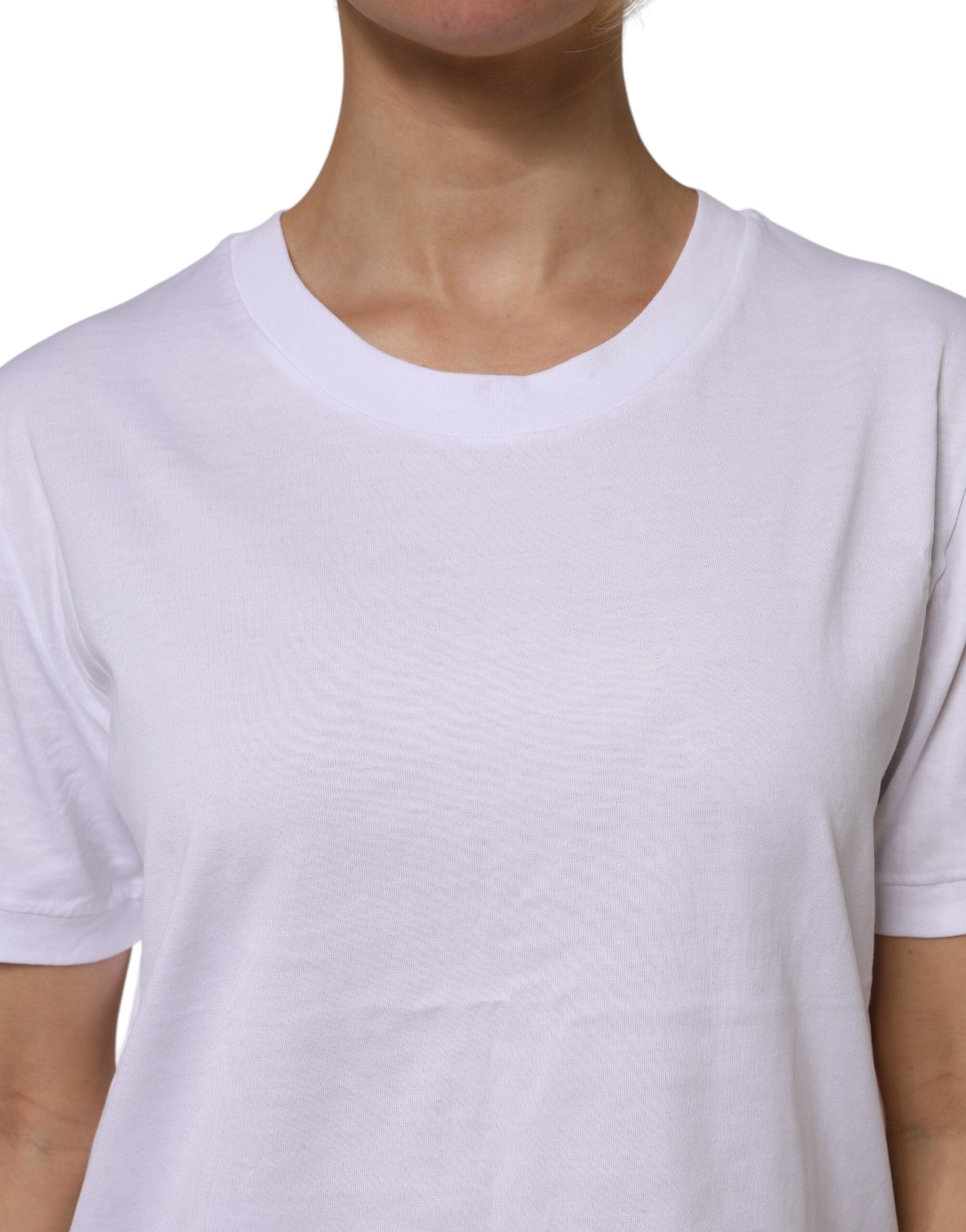 Dolce & Gabbana White Cotton Short Sleeve Round Neck Women's T-shirt (Pre-Owned)