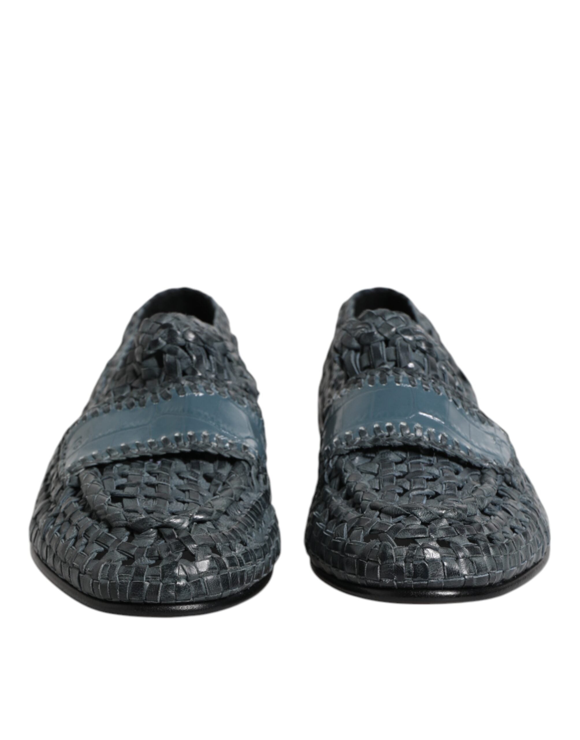 Dolce & Gabbana Blue Woven Leather Slip On Loafers Men's Shoes