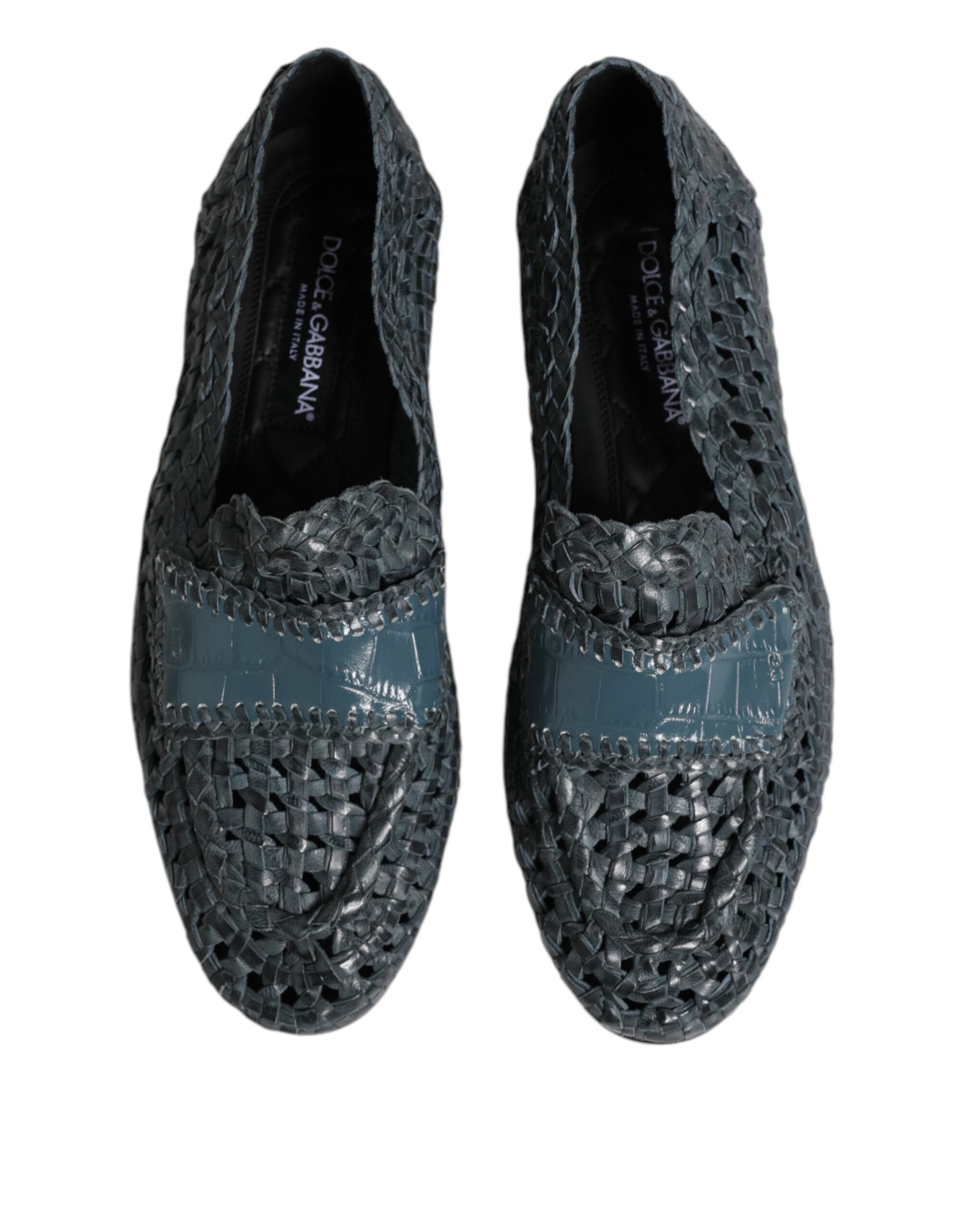 Dolce & Gabbana Blue Woven Leather Slip On Loafers Men's Shoes