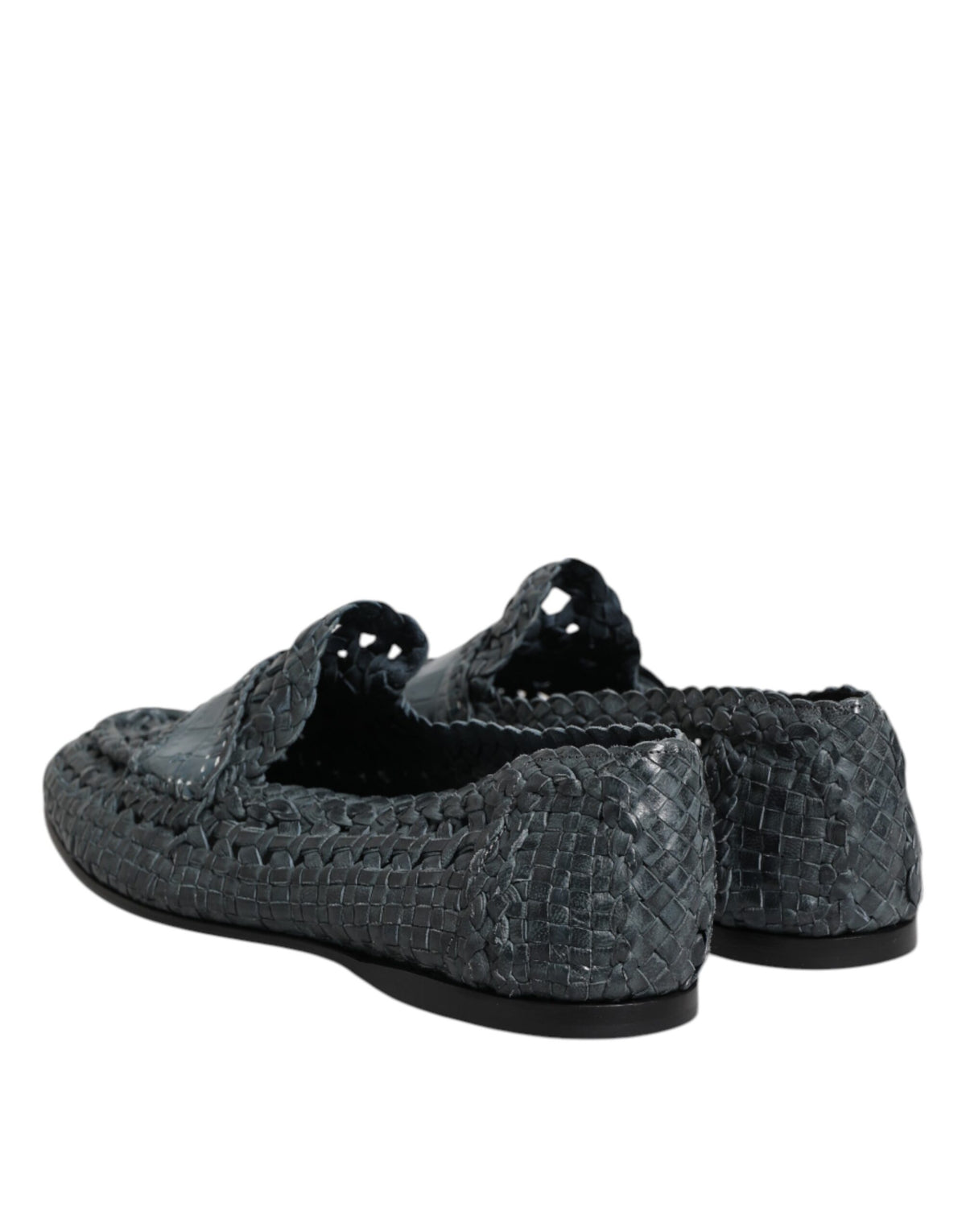 Dolce & Gabbana Blue Woven Leather Slip On Loafers Men's Shoes