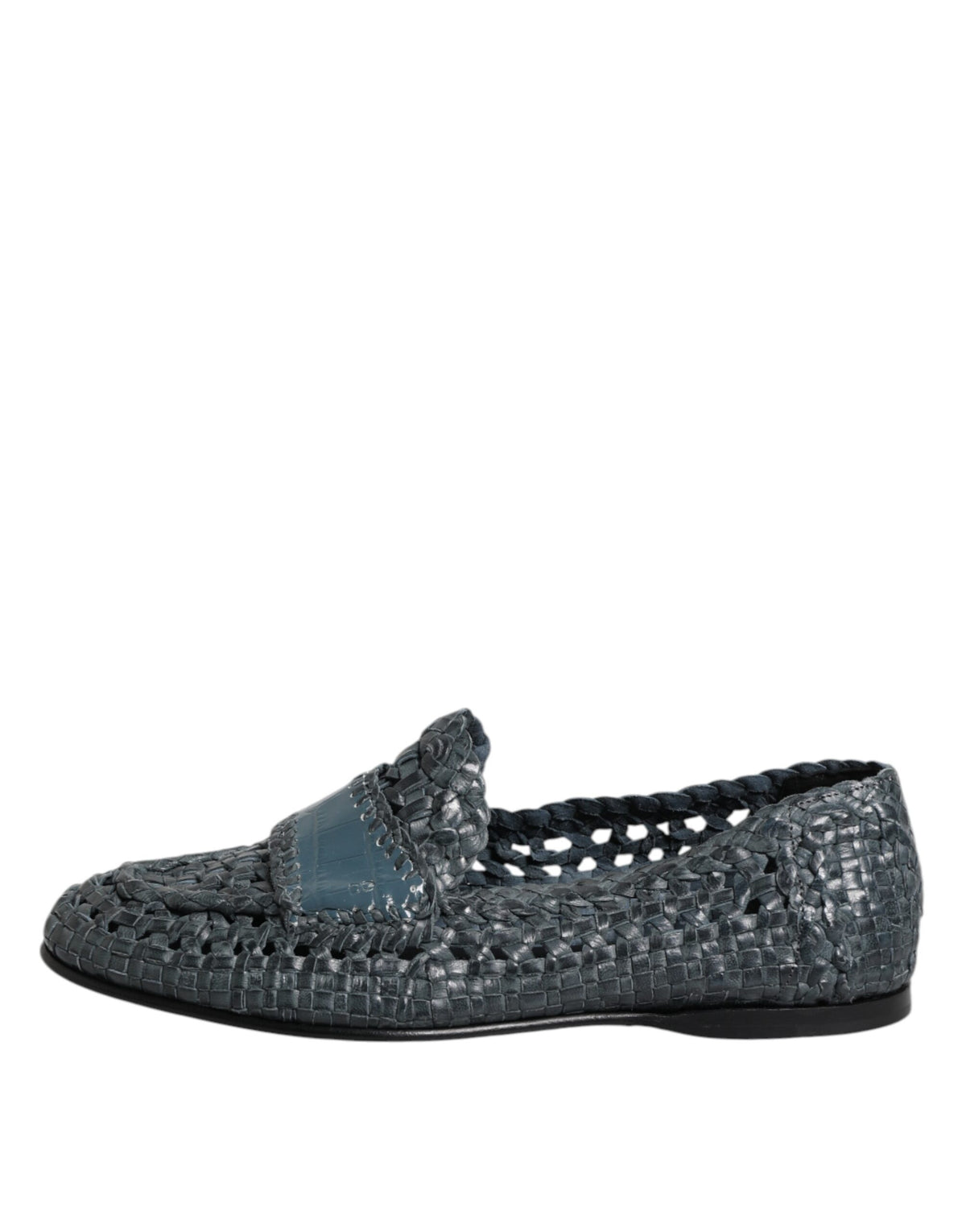 Dolce & Gabbana Blue Woven Leather Slip On Loafers Men's Shoes