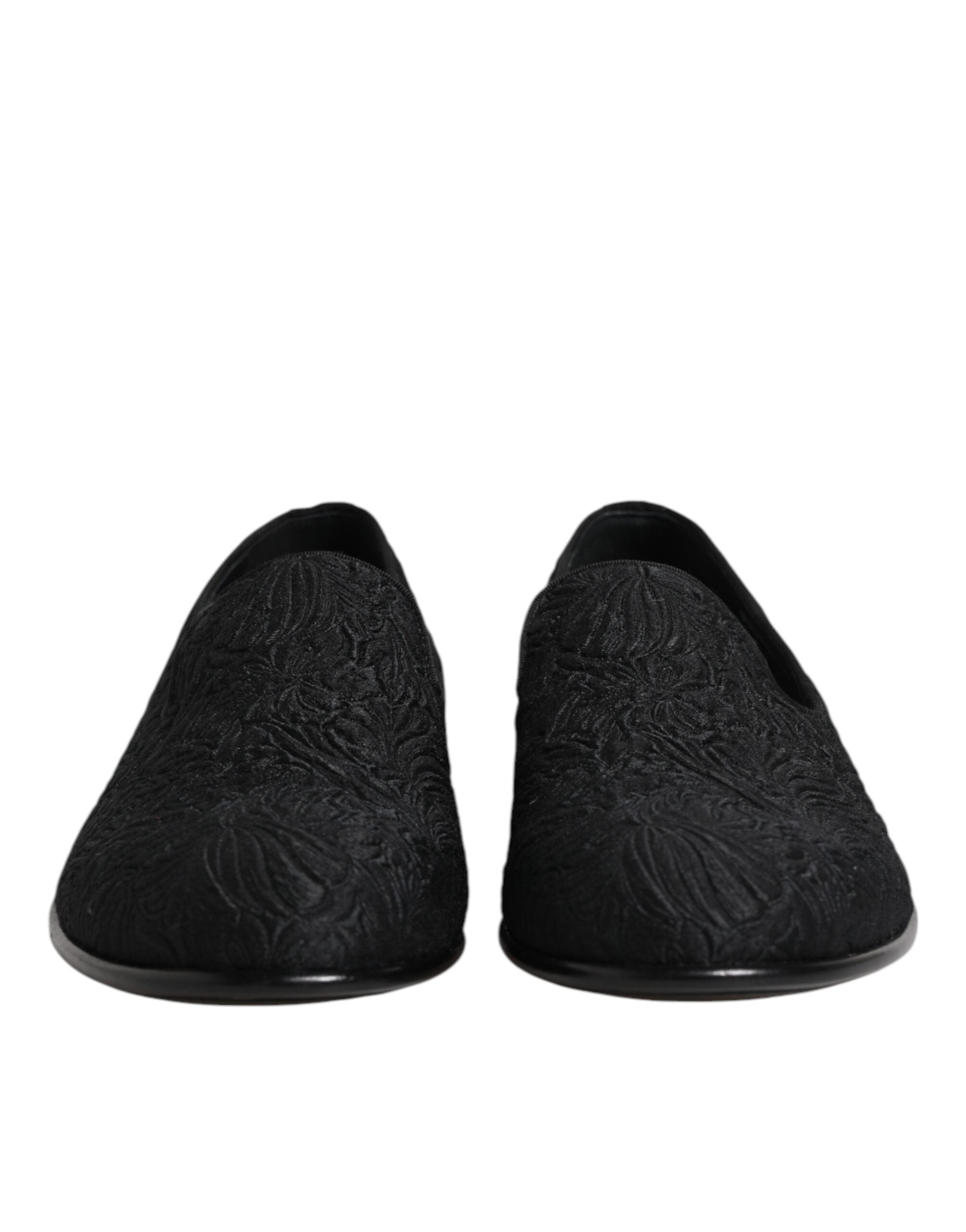 Dolce & Gabbana Black Jacquard Slip On Loafers Formal Men's Shoes