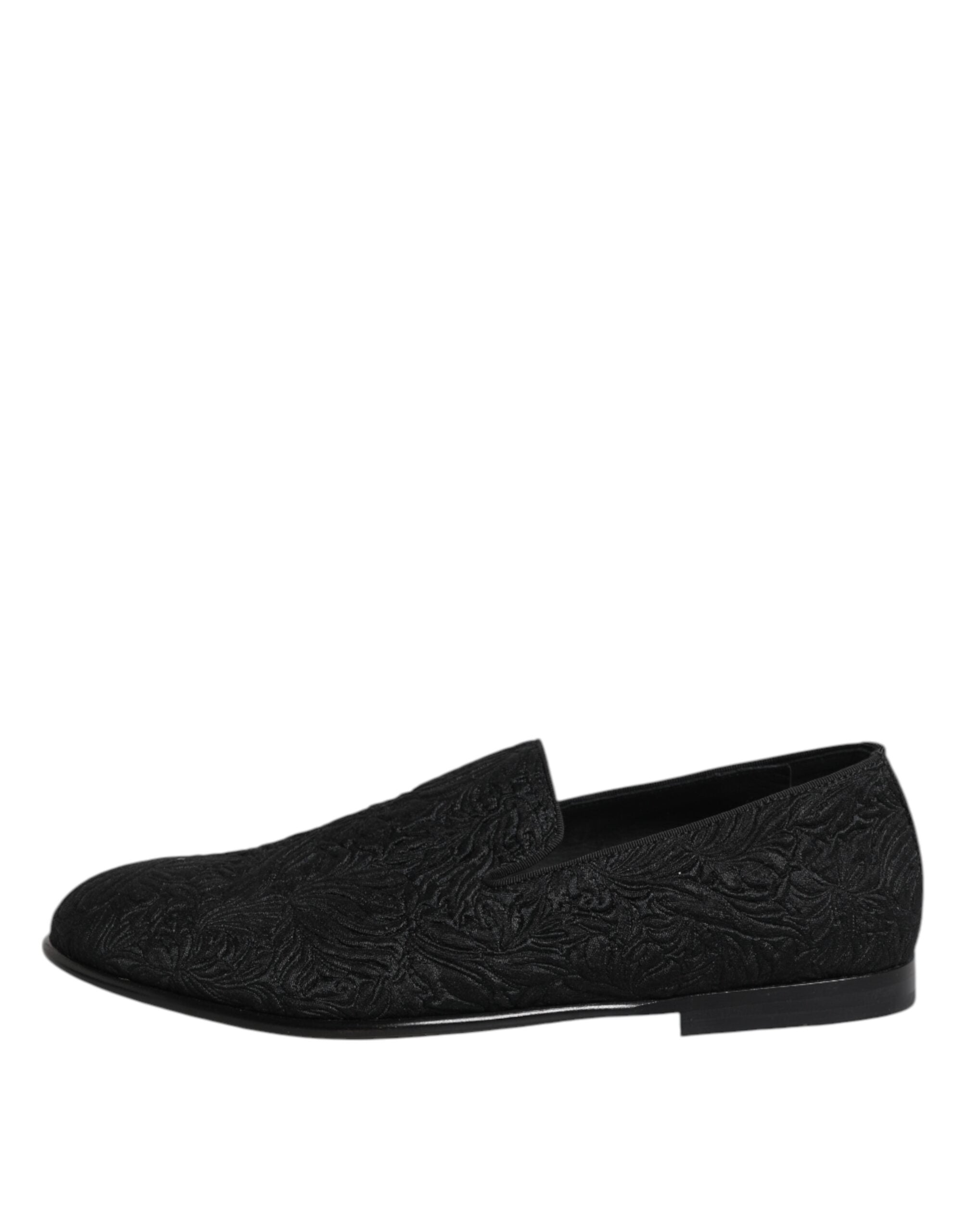 Dolce & Gabbana Black Jacquard Slip On Loafers Formal Men's Shoes