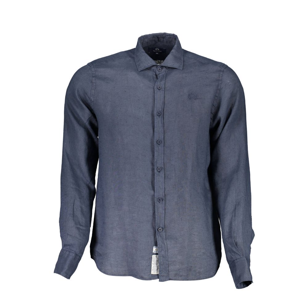 La Martina Blu Linen Men Men's Shirt