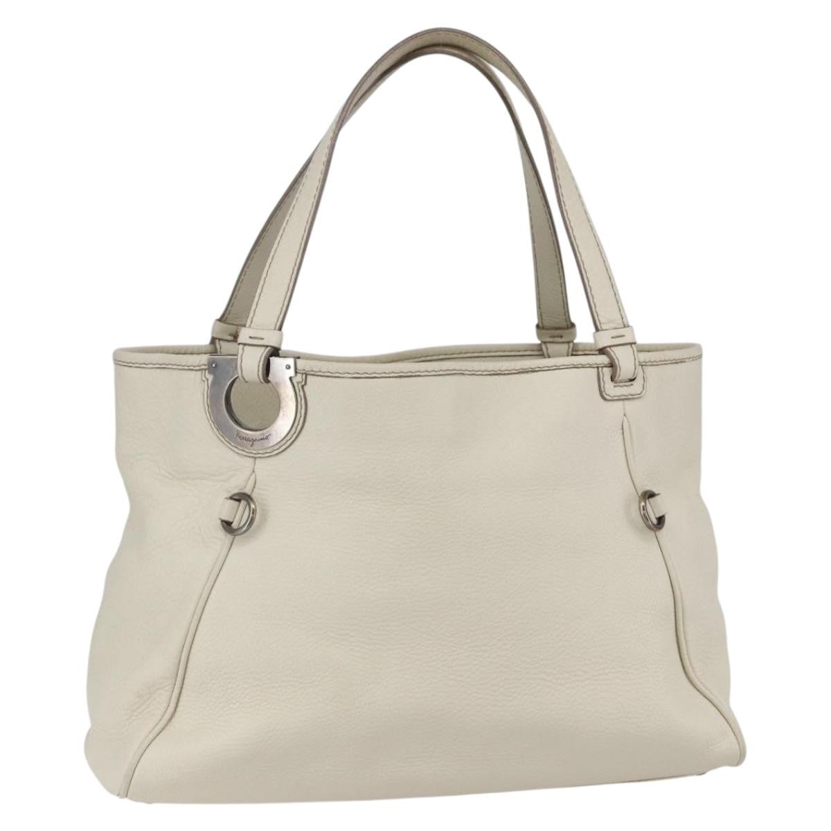 Salvatore Ferragamo Vintage Leather White Leather Tote Bag Bag (Pre-Owned)