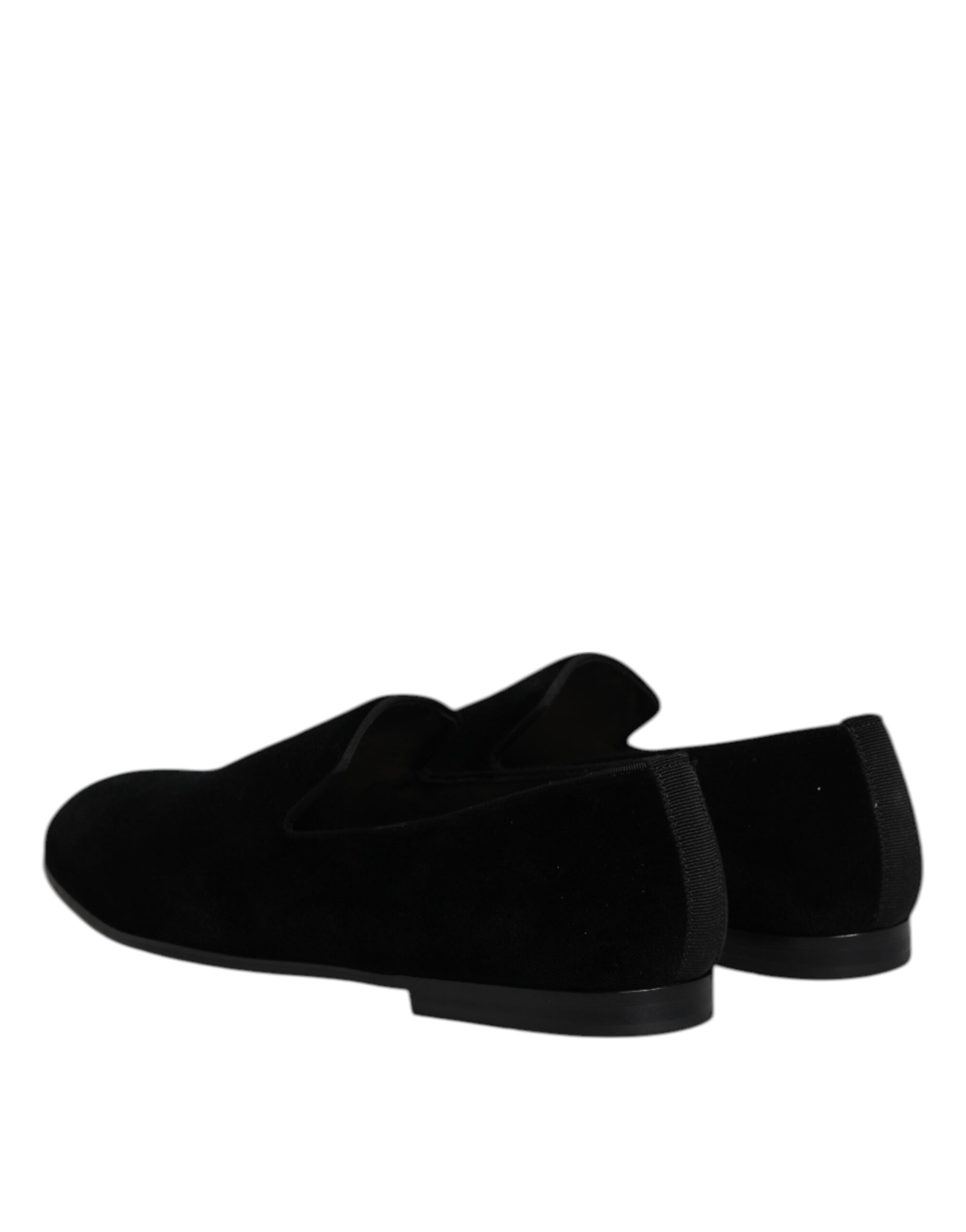 Dolce & Gabbana Black Velvet Slip On Loafers Formal Men's Shoes