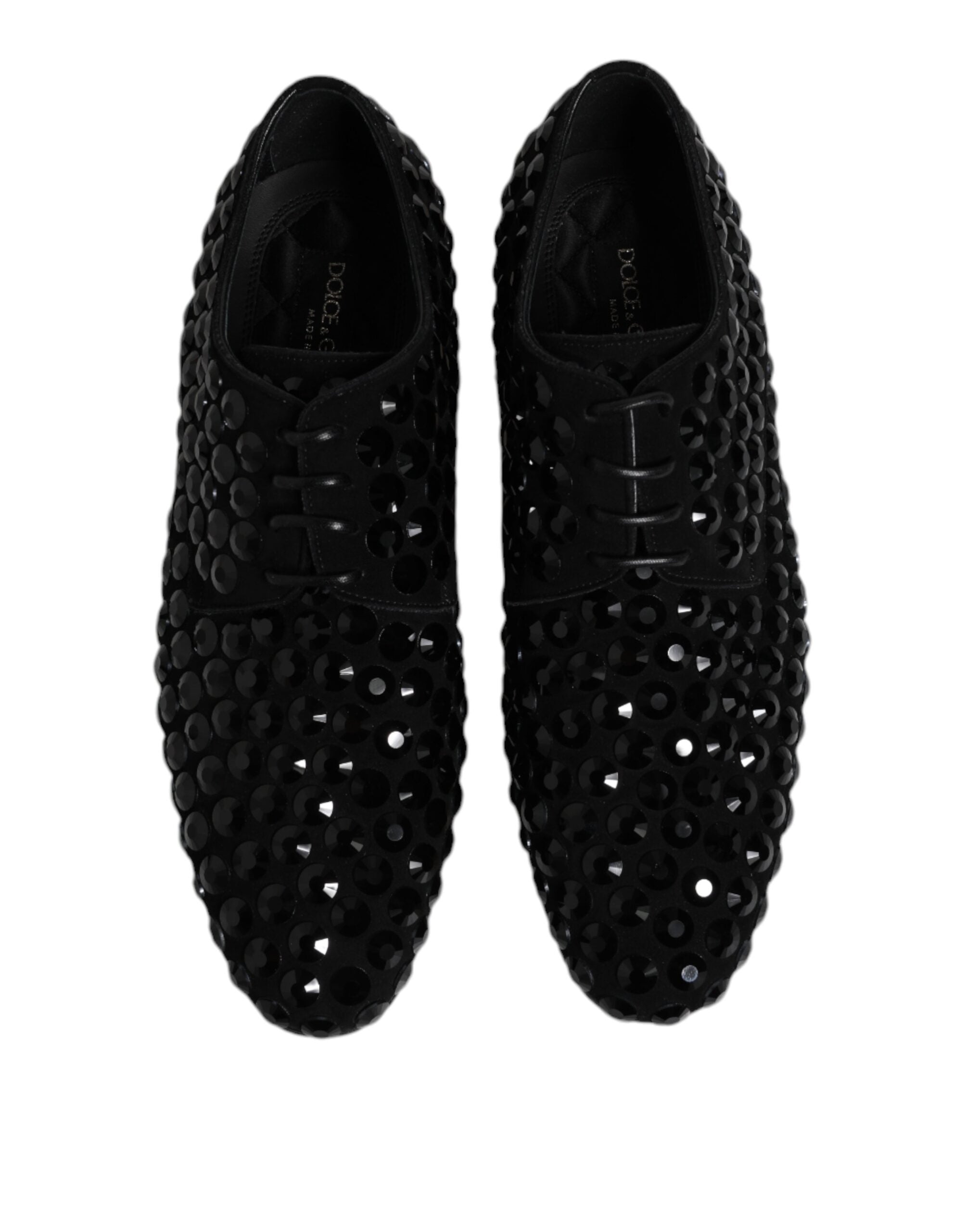 Dolce & Gabbana Black Suede Strass Derby Formal Men's Shoes