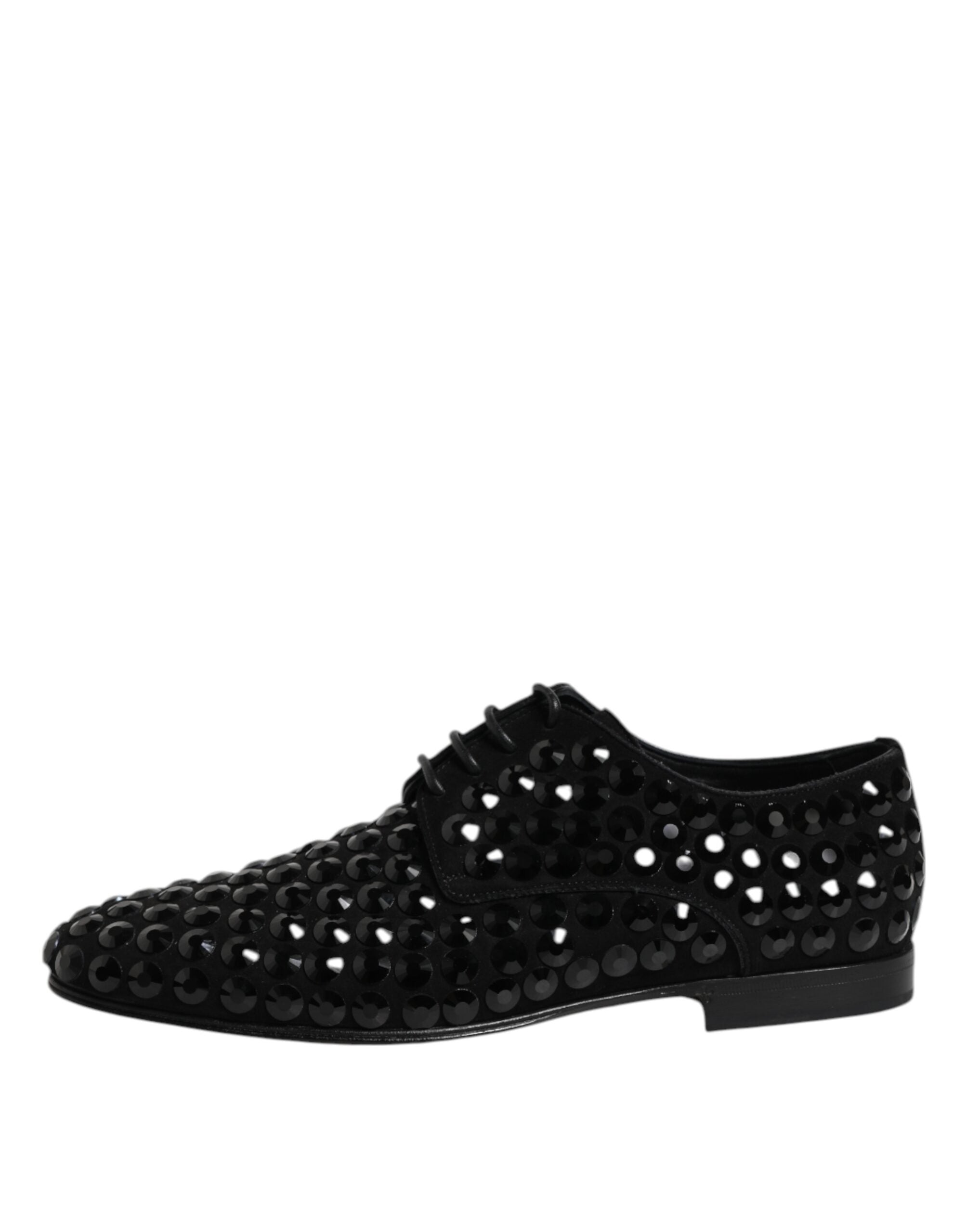 Dolce & Gabbana Black Suede Strass Derby Formal Men's Shoes