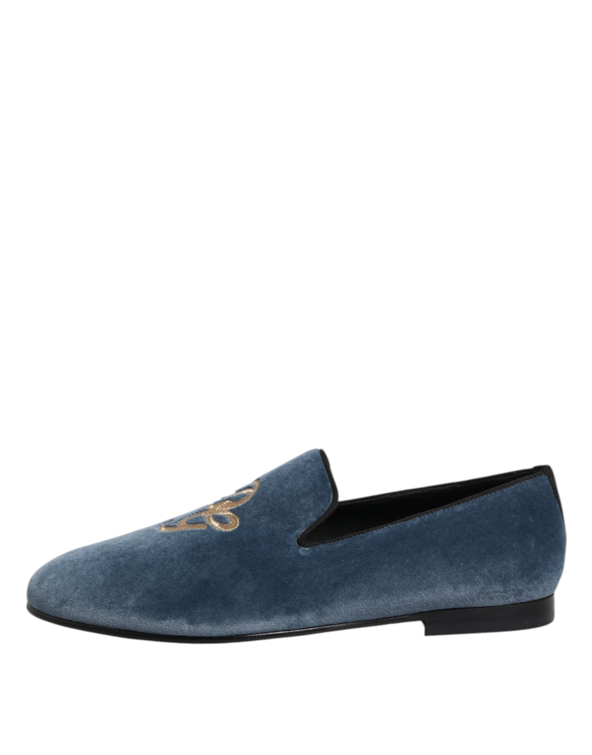 Dolce & Gabbana Blue Velvet DG Logo Loafers Formal Men's Shoes