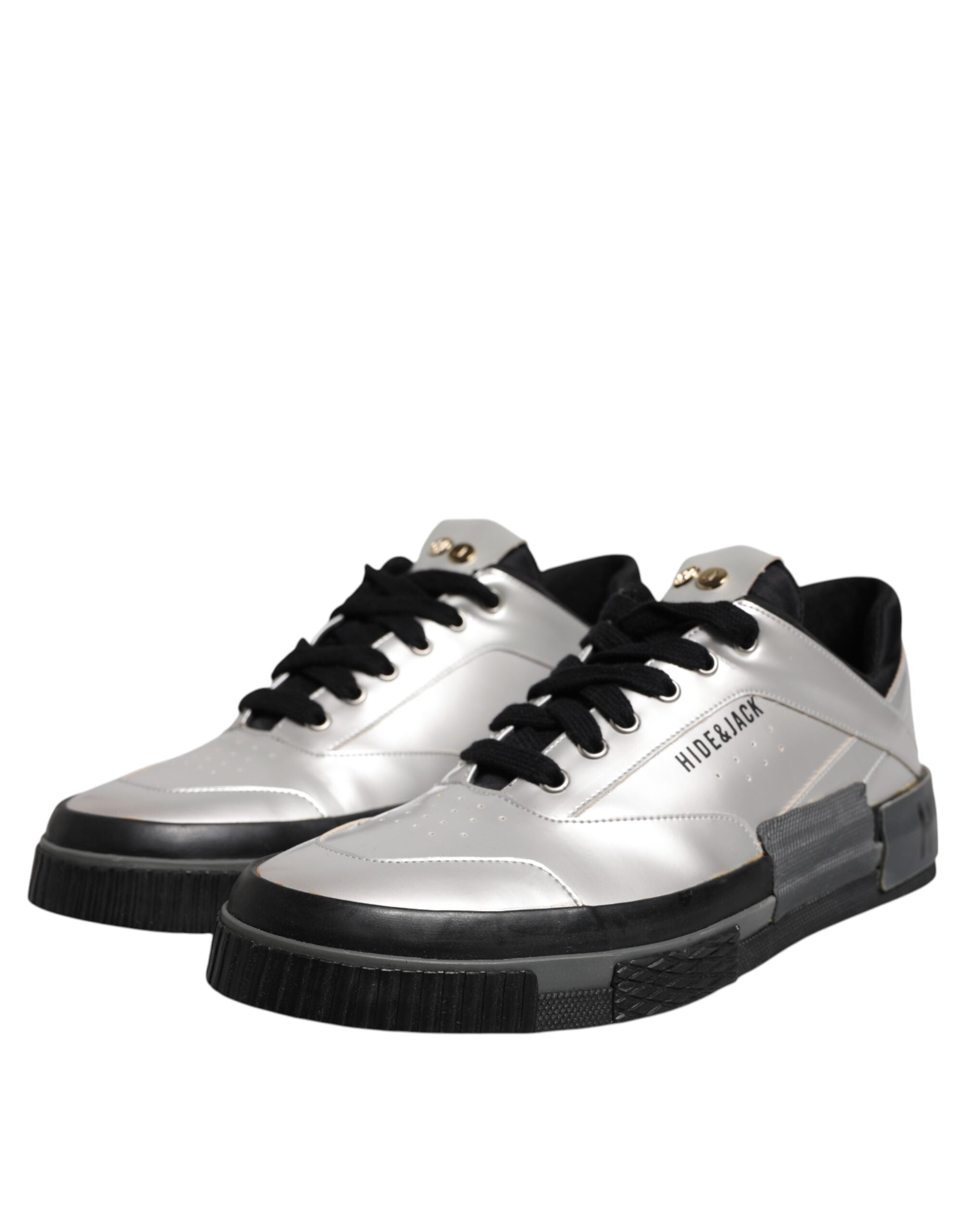 HIDE & JACK Metallic Silver Low Top Lace Up Sneakers Men's Shoes (Pre-Owned)