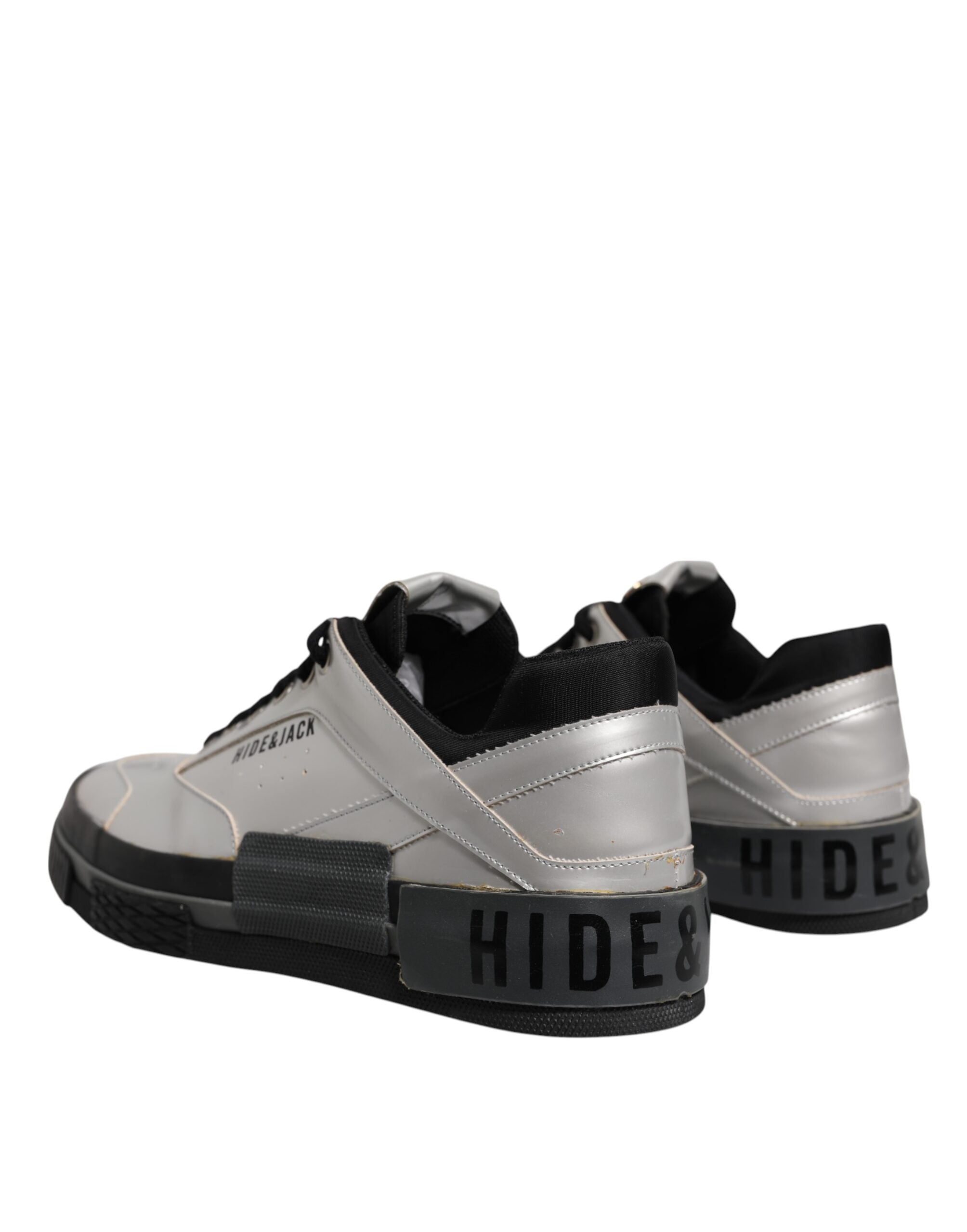 HIDE & JACK Metallic Silver Low Top Lace Up Sneakers Men's Shoes (Pre-Owned)