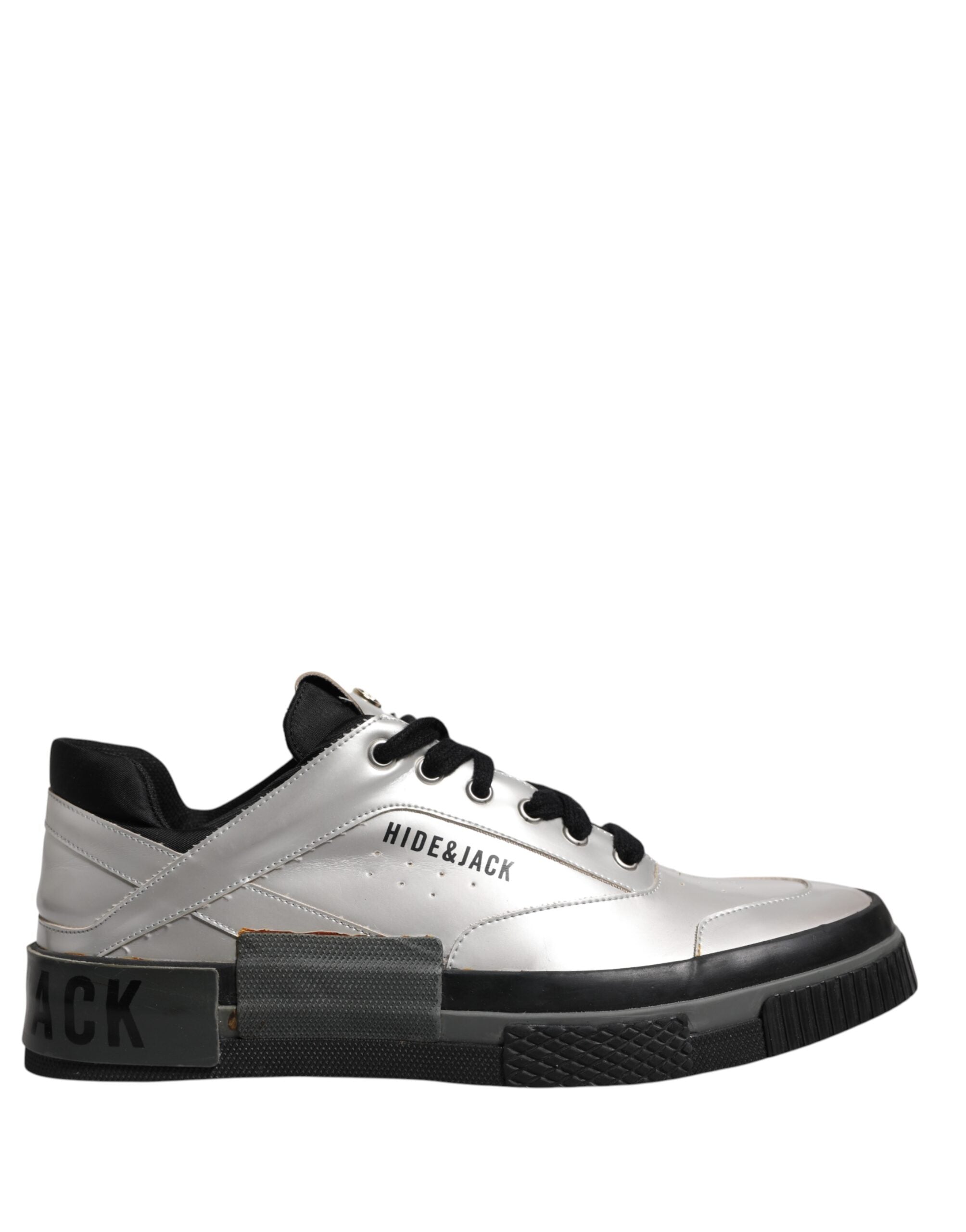 HIDE & JACK Metallic Silver Low Top Lace Up Sneakers Men's Shoes (Pre-Owned)