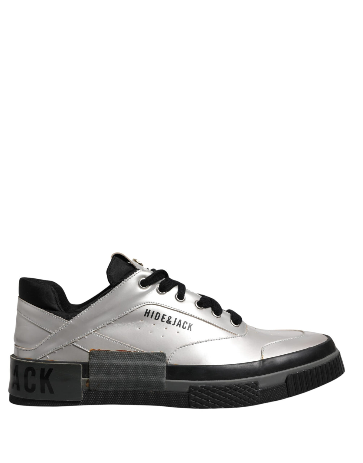 HIDE & JACK Metallic Silver Low Top Lace Up Sneakers Men's Shoes (Pre-Owned)