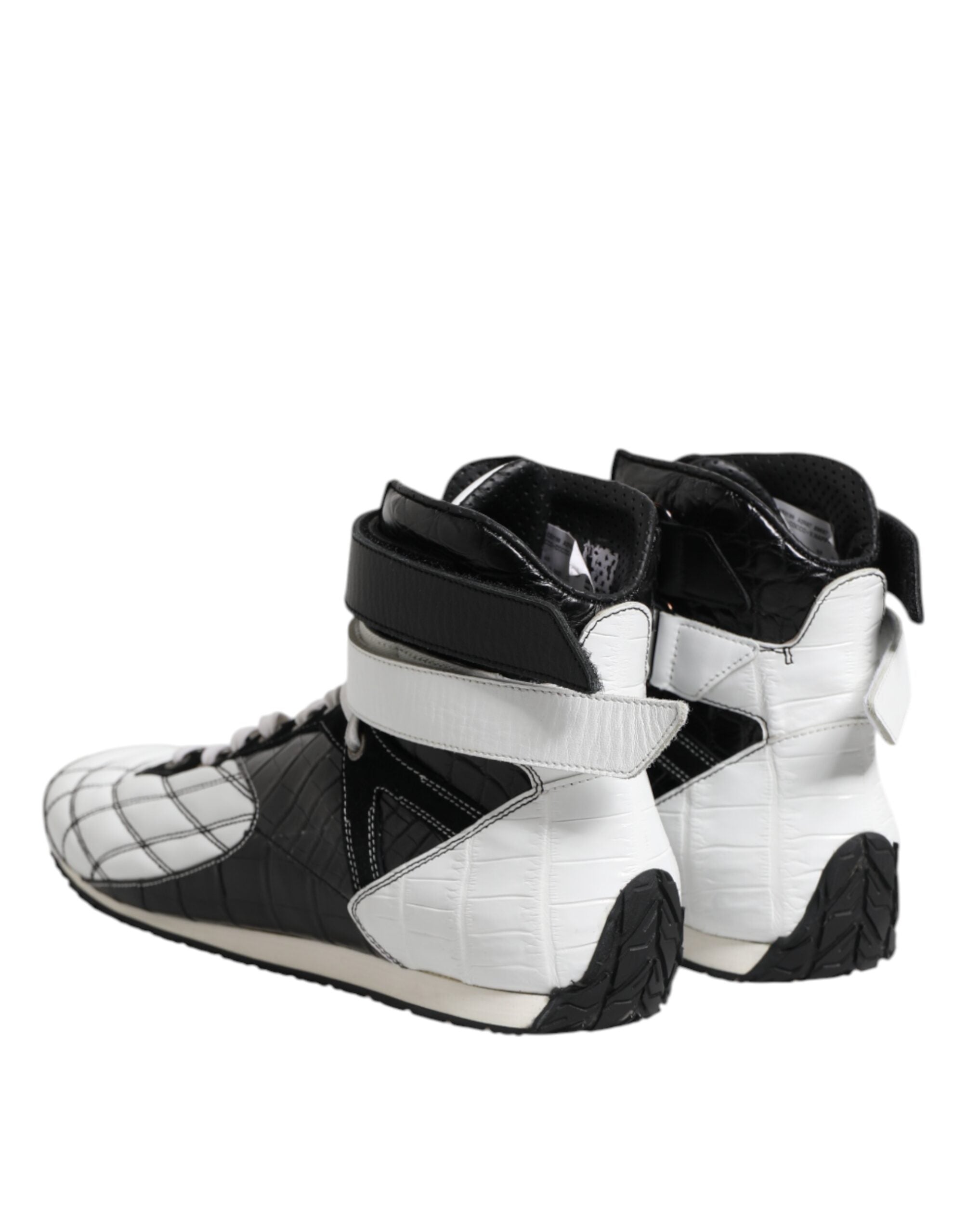 Dolce & Gabbana Black White Leather High Top Sneakers Men's Shoes