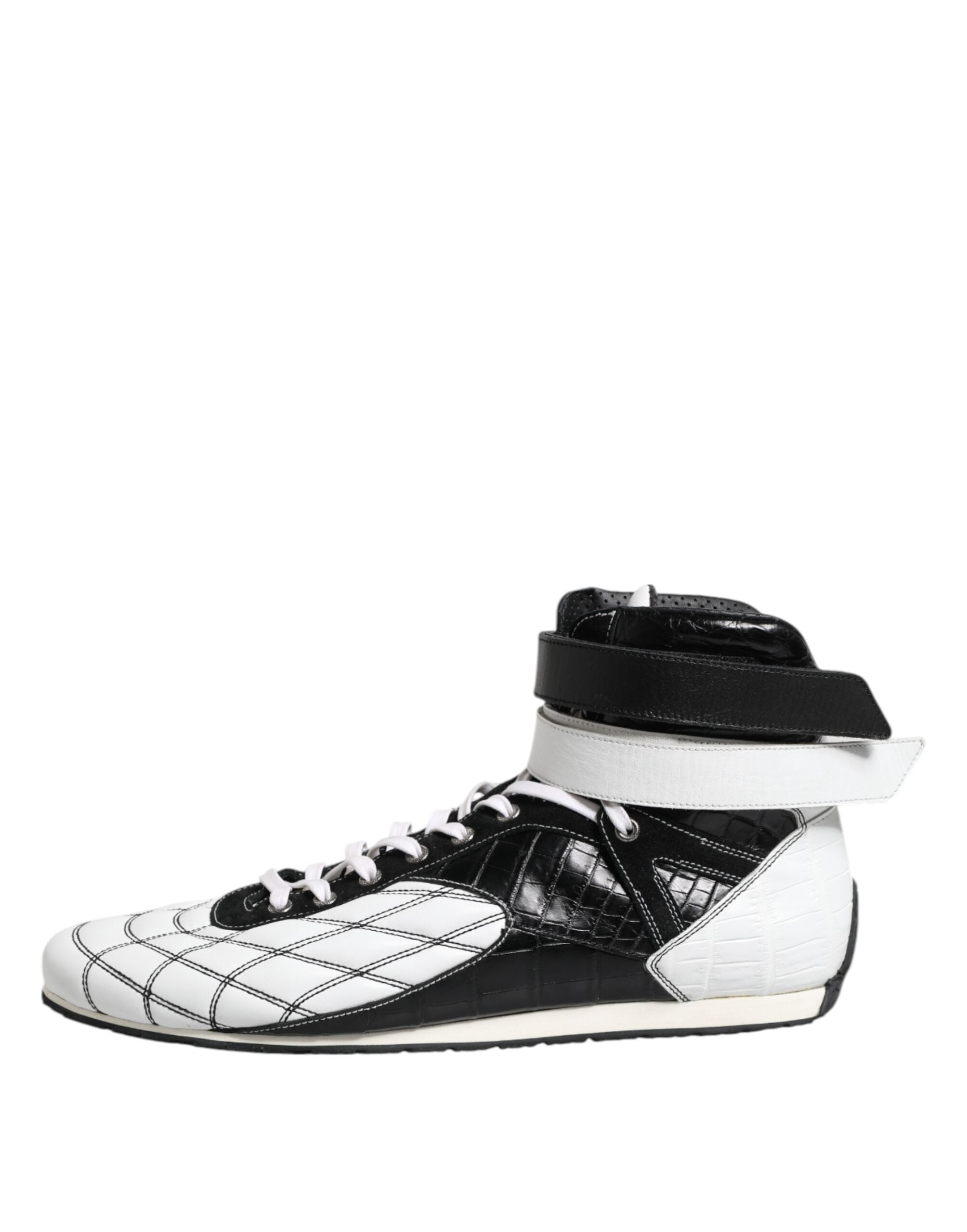Dolce & Gabbana Black White Leather High Top Sneakers Men's Shoes