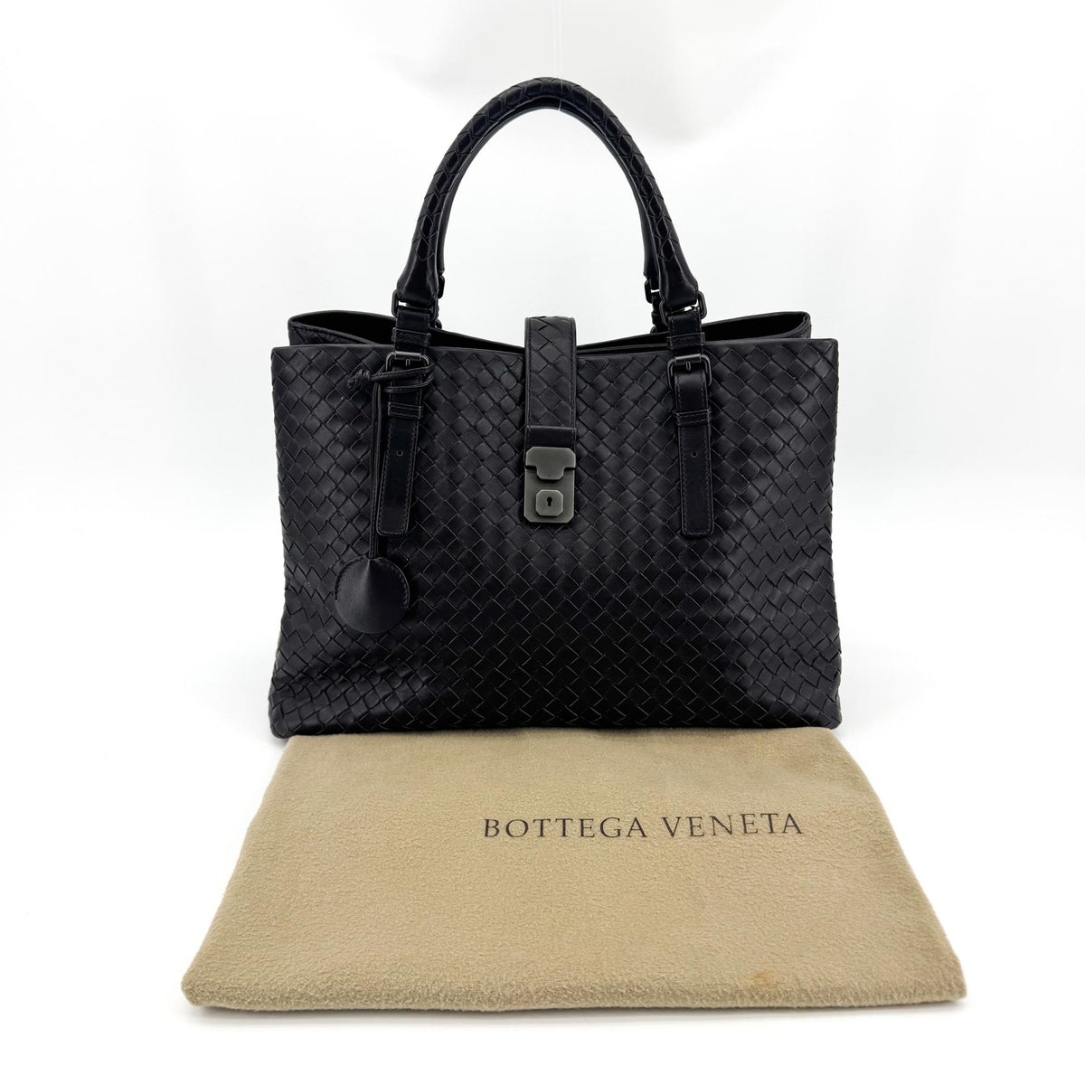 Bottega Veneta Capri Intrecciato Nappa Black Leather Tote Bag Bag (Pre-Owned)