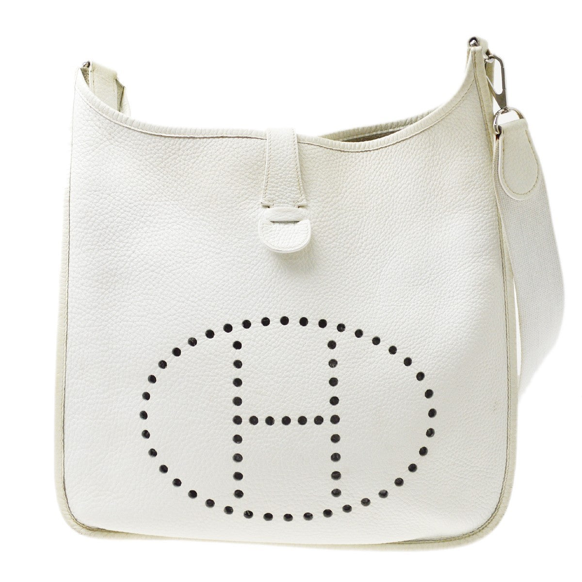 Hermes Evelyne Bag Gen I Clemence White Leather Handbag (Pre-Owned)