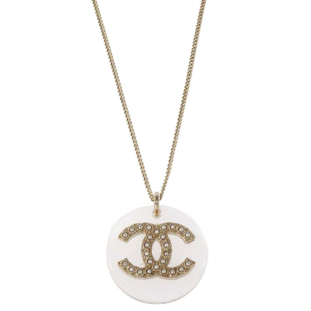 Chanel Cc Pendant Metal With Enamel And Faux Pearl Gold Gold_Plated Necklace Jewelry (Pre-Owned)