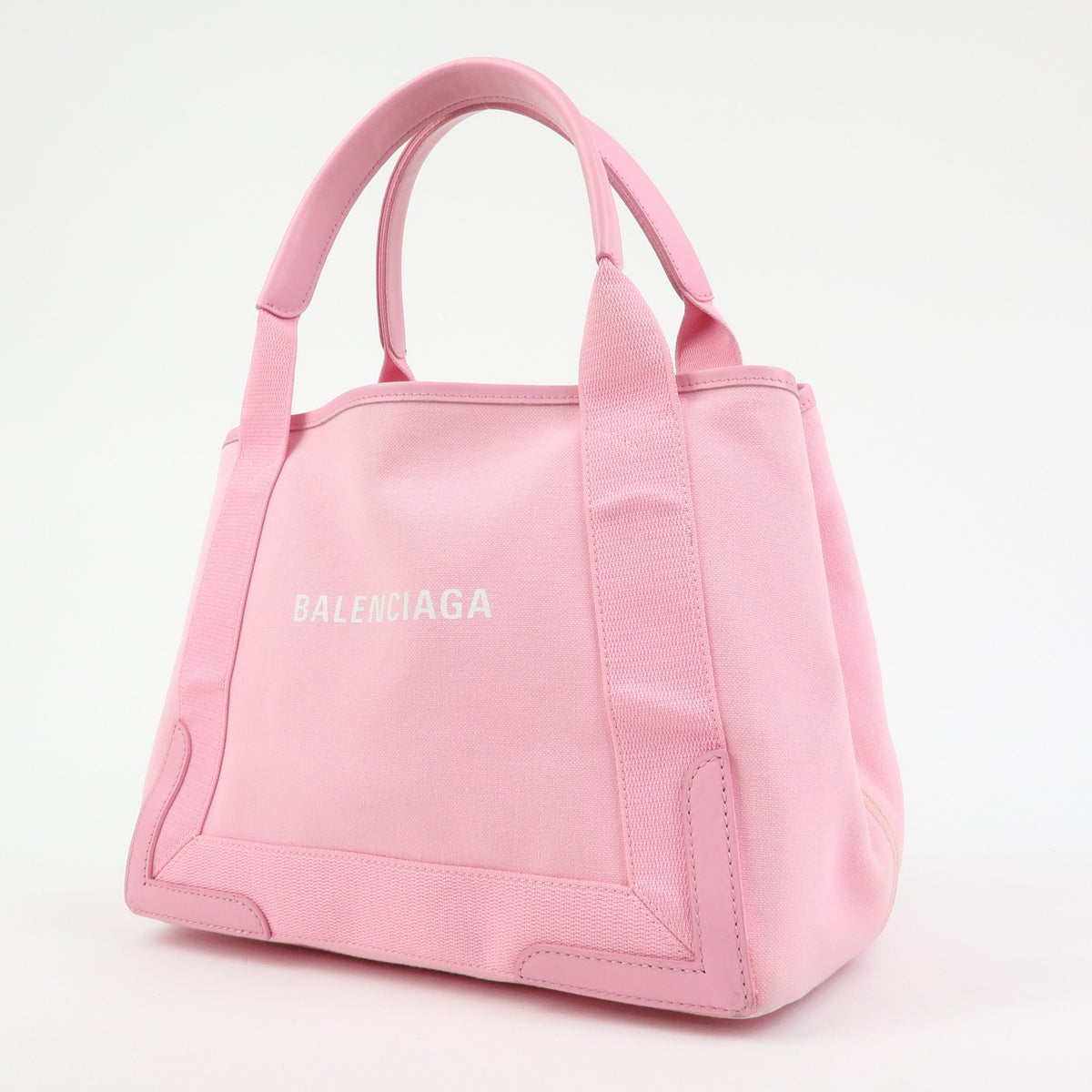 Balenciaga Navy Cabas Canvas With Leather Pink Canvas Tote Bag Bag (Pre-Owned)