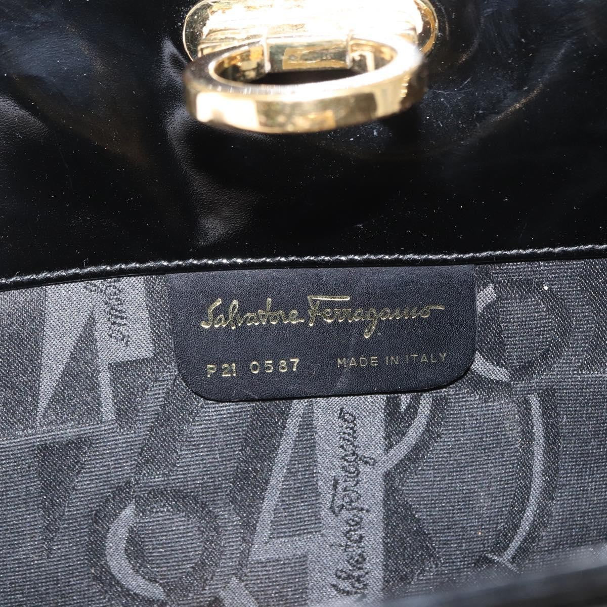 Salvatore Ferragamo Vintage Gancini Chain Patent Leather Black Patent_Leather Shoulder Bag Bag (Pre-Owned)