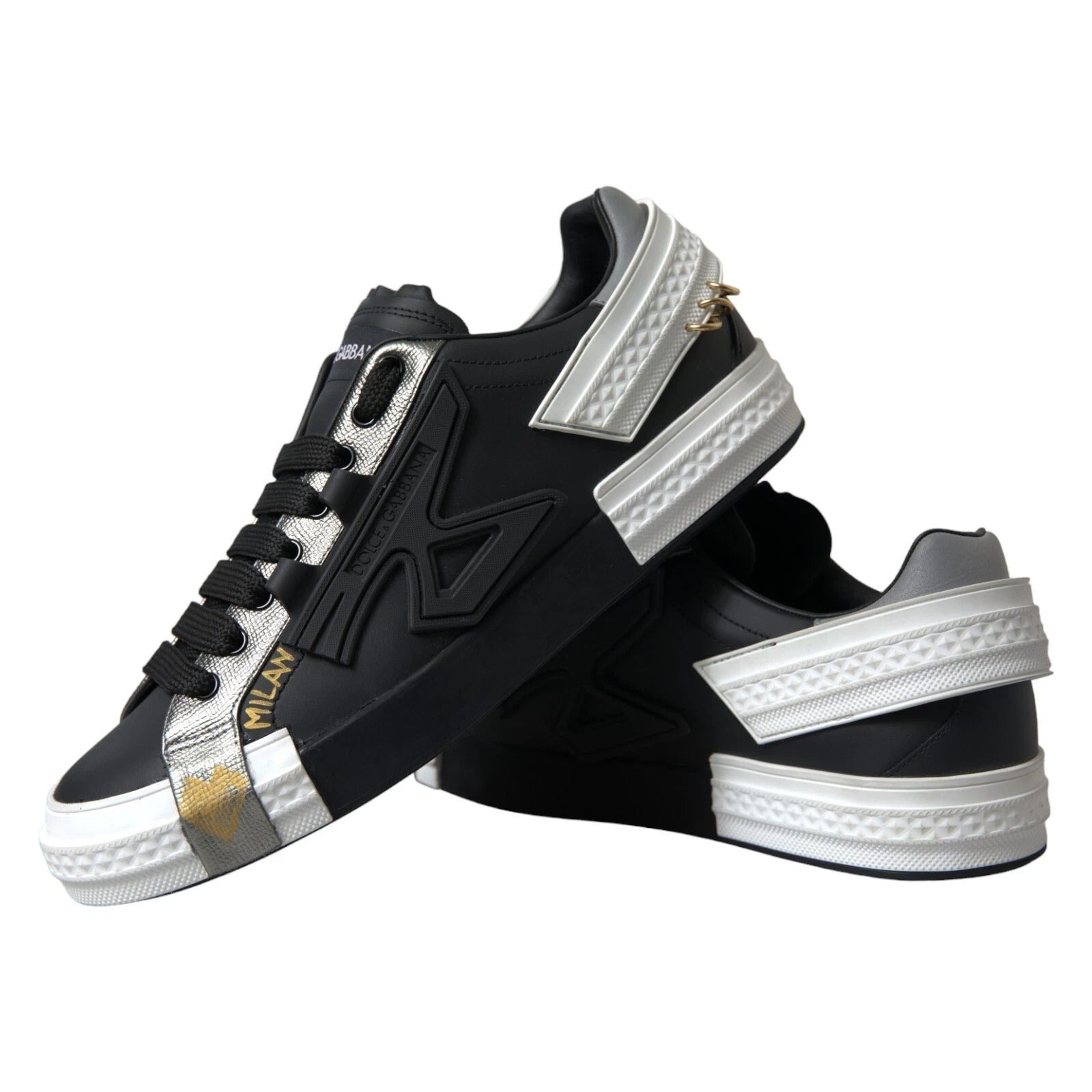 Dolce & Gabbana Black Leather Low Top Sneakers Portofino Men's Shoes