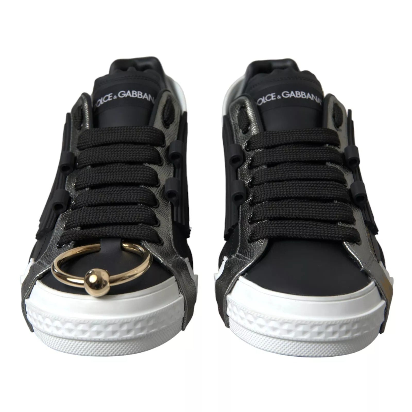 Dolce & Gabbana Black Leather Low Top Sneakers Portofino Men's Shoes