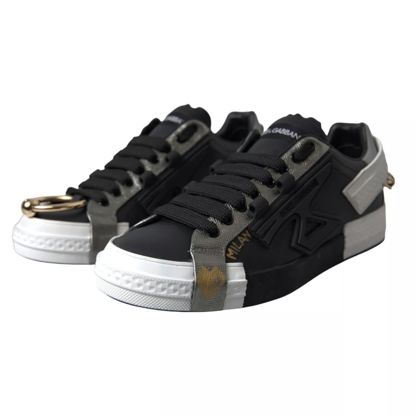 Dolce & Gabbana Black Leather Low Top Sneakers Portofino Men's Shoes