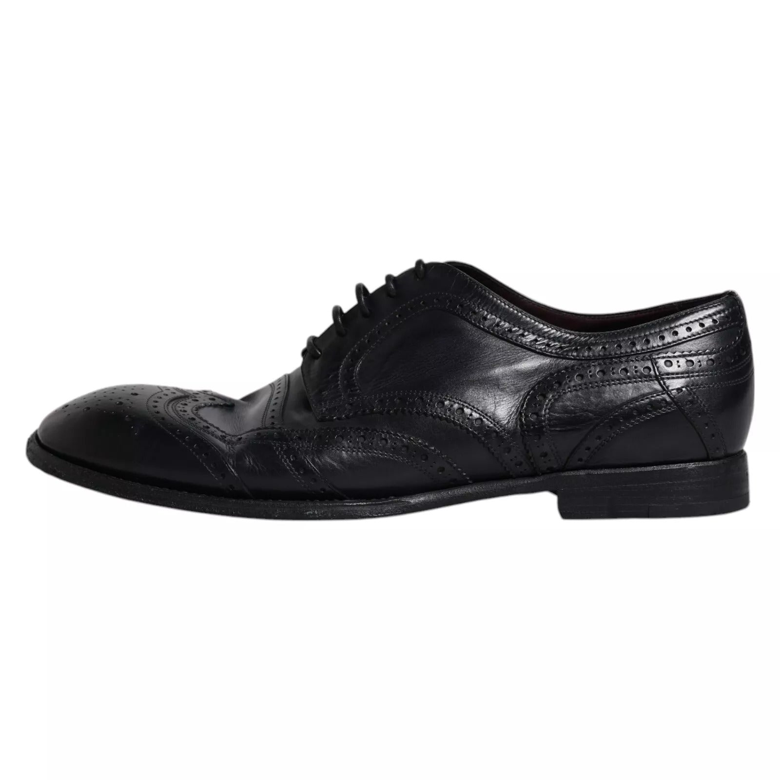 Dolce & Gabbana Dark Blue Leather Derby Wingtip Formal Men's Shoes